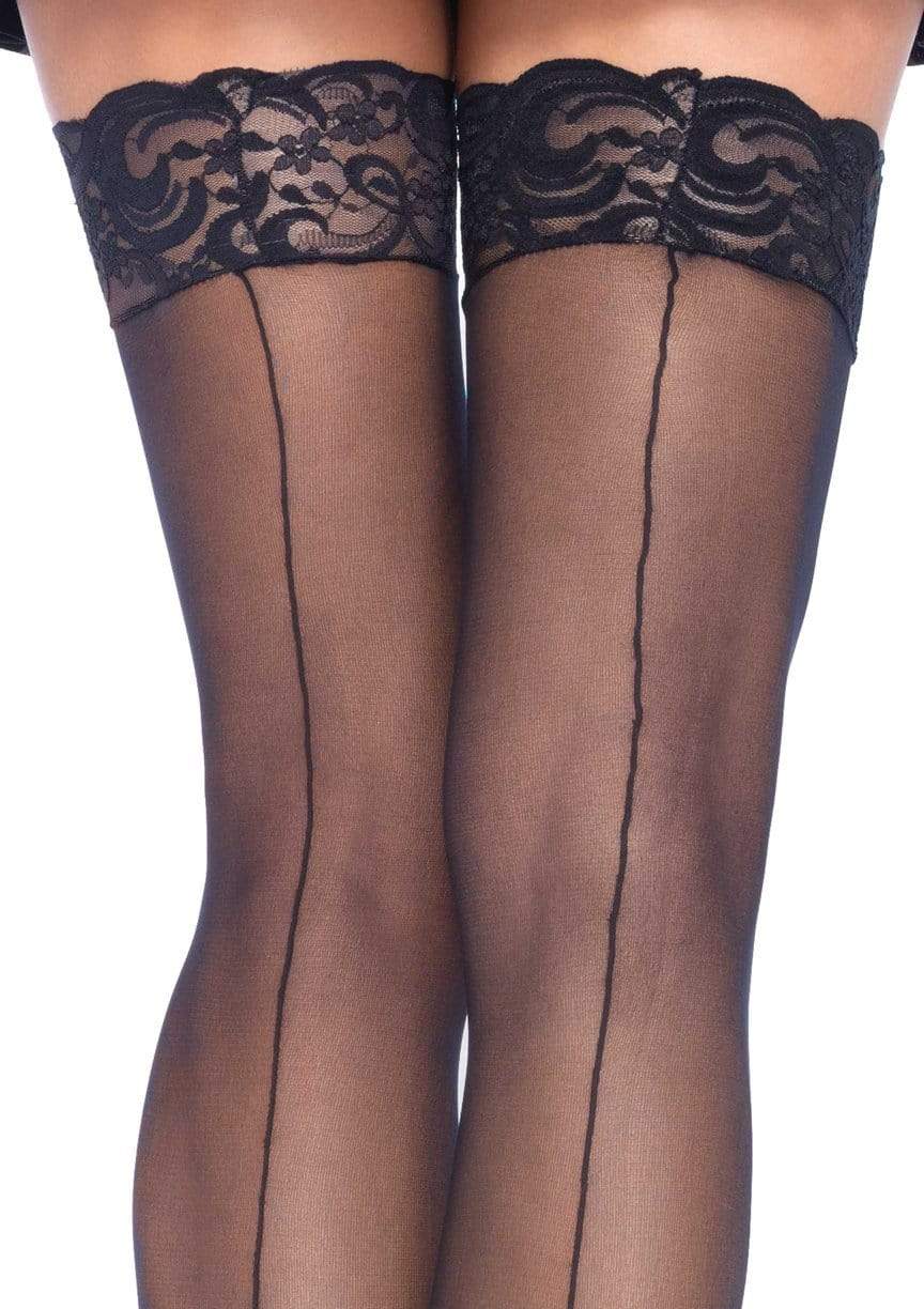 Sheer Backseam Stockings with Lace Top - Image 2