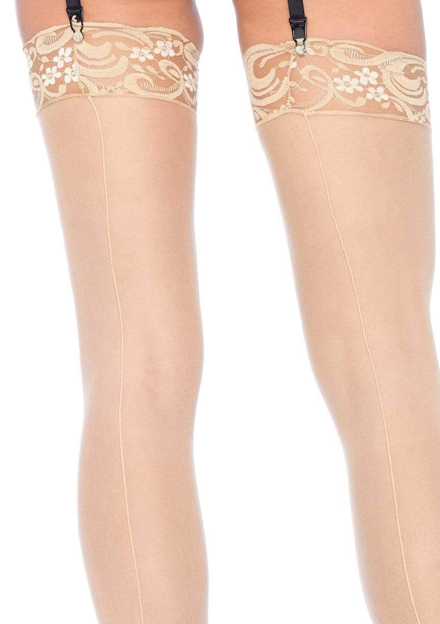 Sheer Backseam Stockings with Lace Top - Image 8