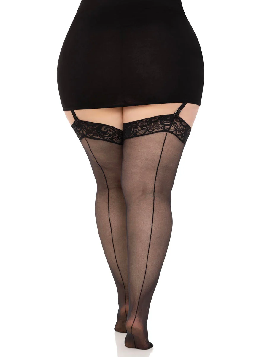 Plus Sheer Backseam Stockings with Lace Top - Image 4