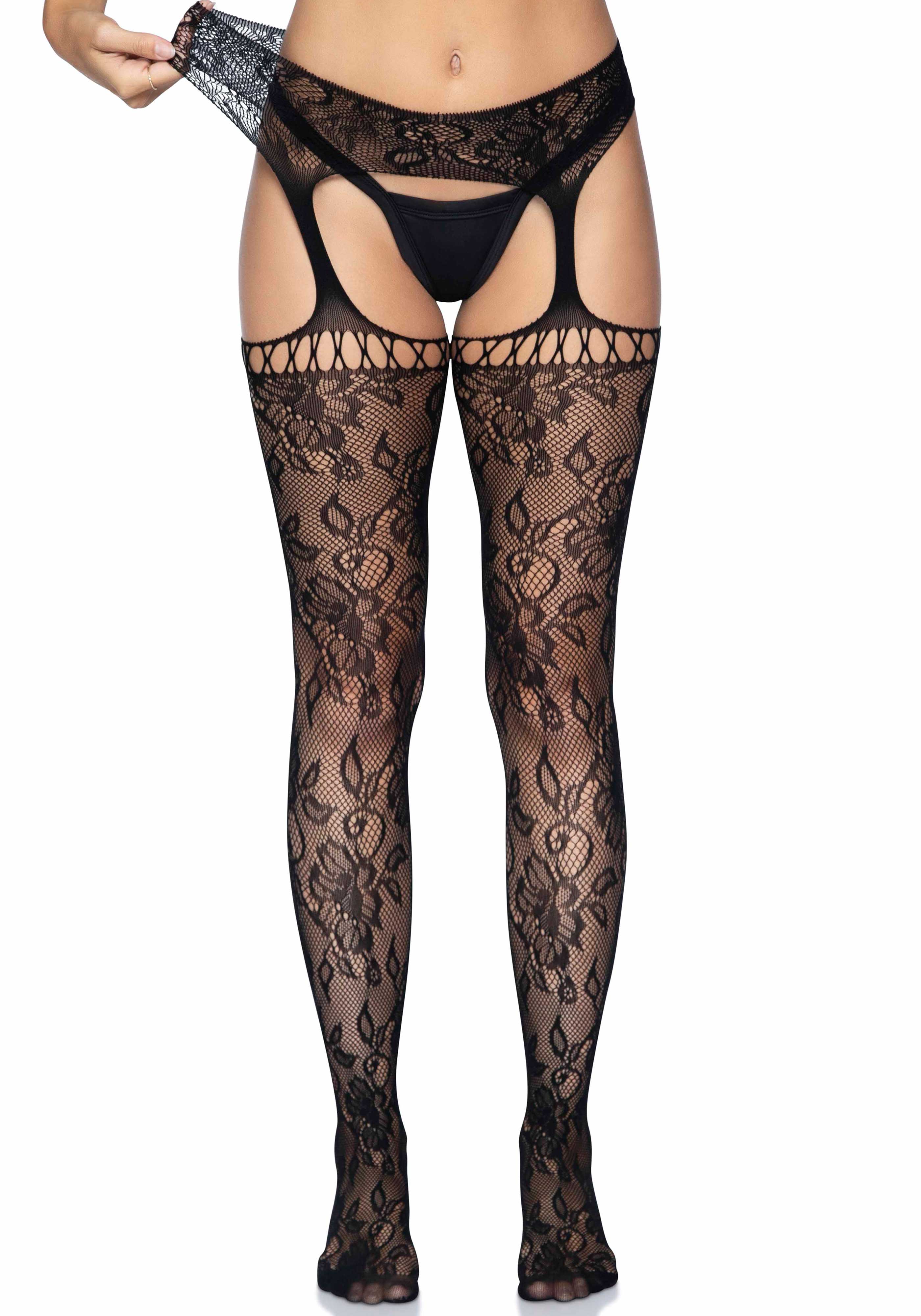 Lace Stockings with Attached Garter Belt - Image 6