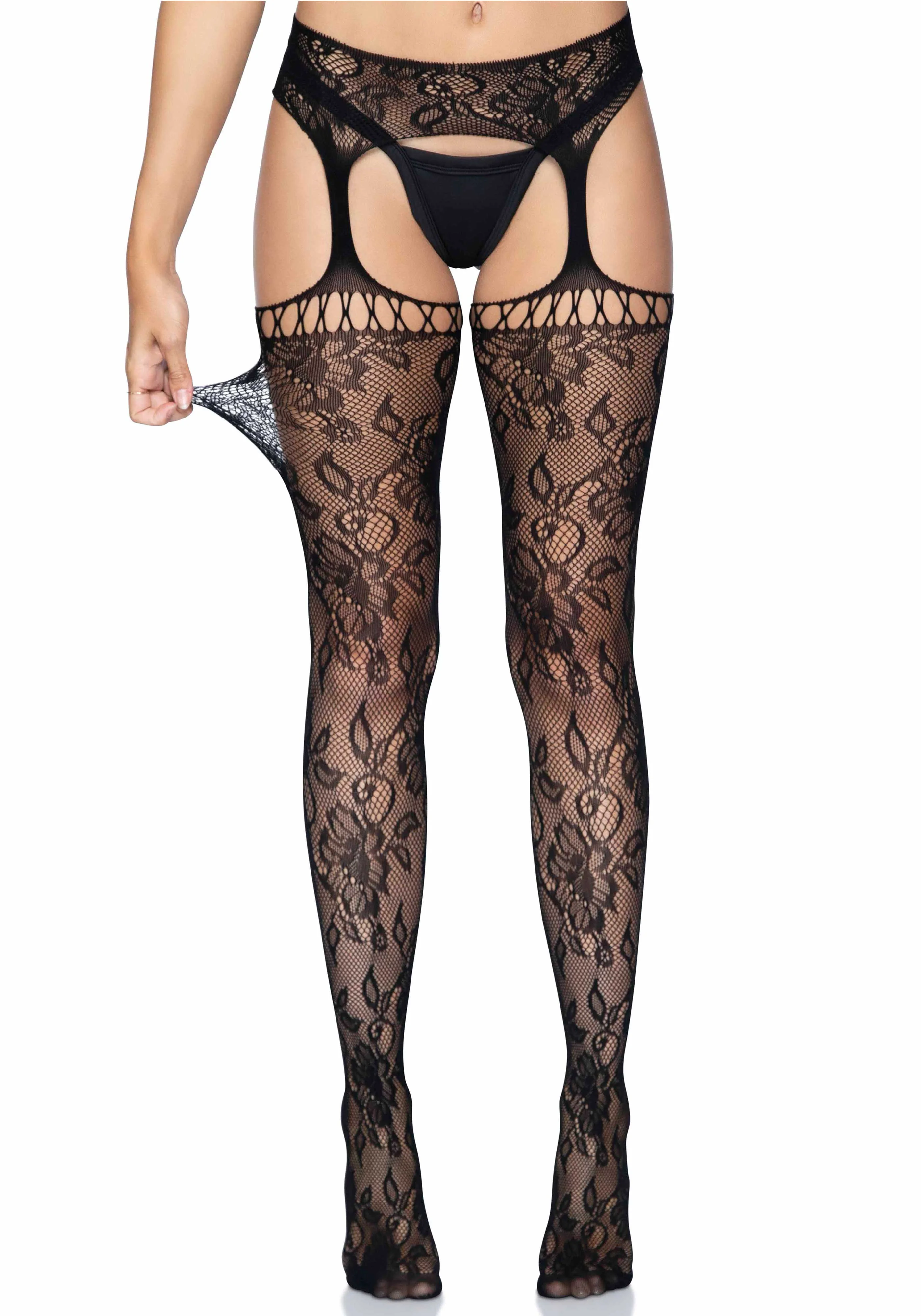 Lace Stockings with Attached Garter Belt - Image 7
