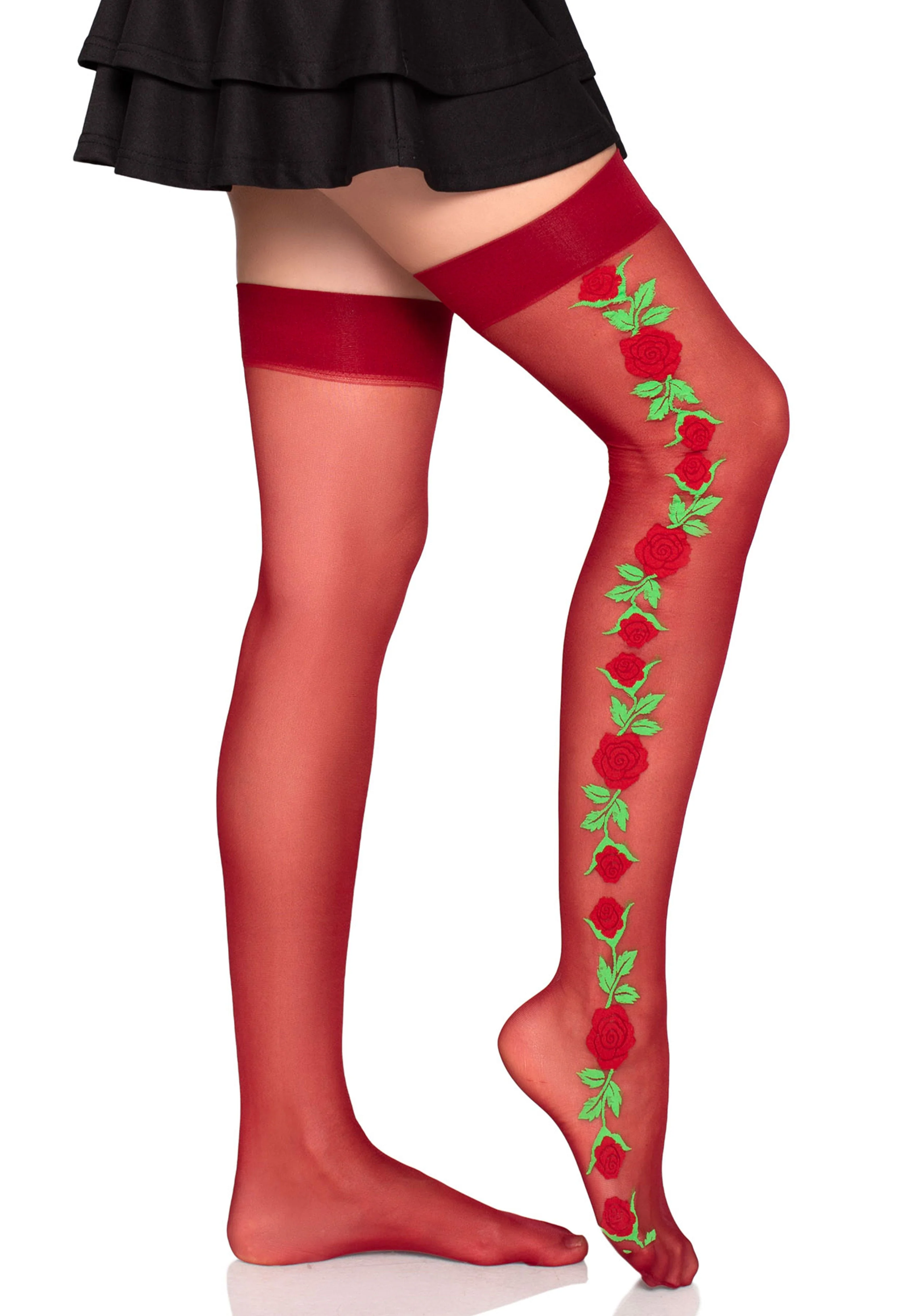 Spandex Thigh Highs with Roses - Image 3