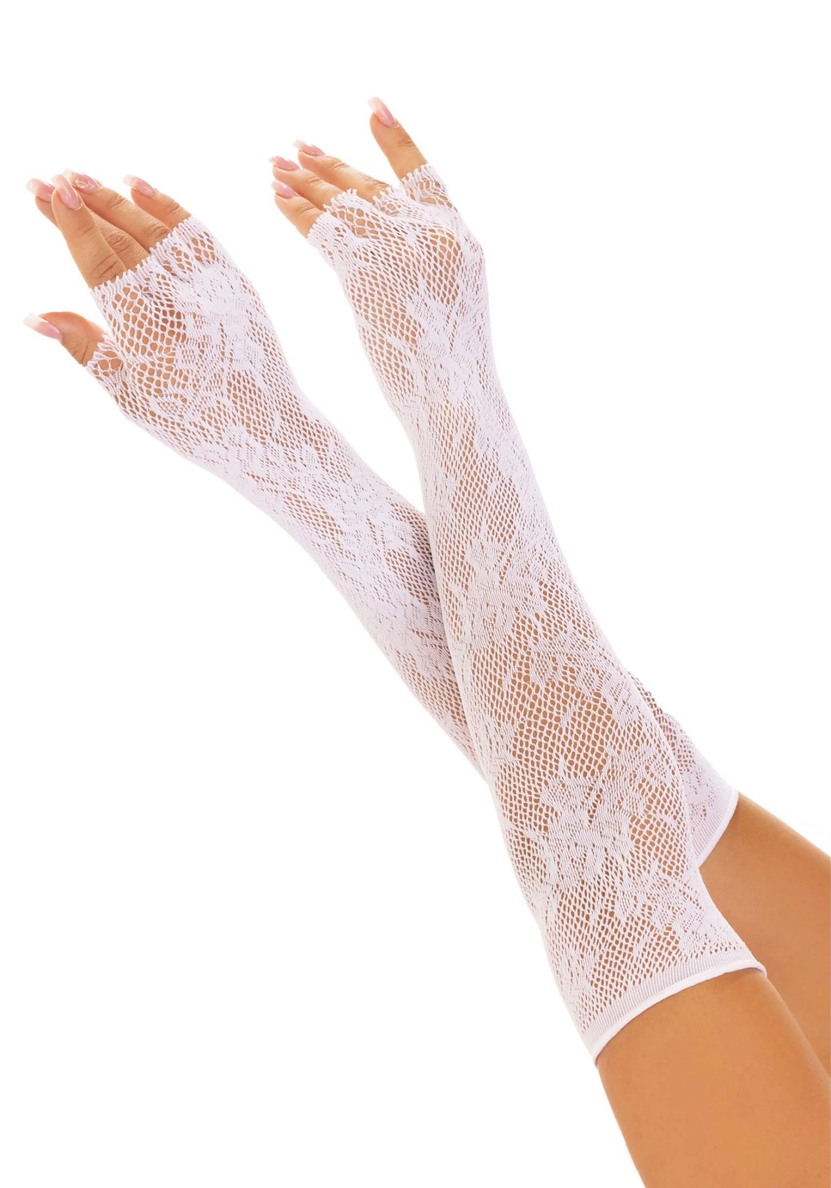 Opera Length Floral Net Fingerless Gloves - Image 2