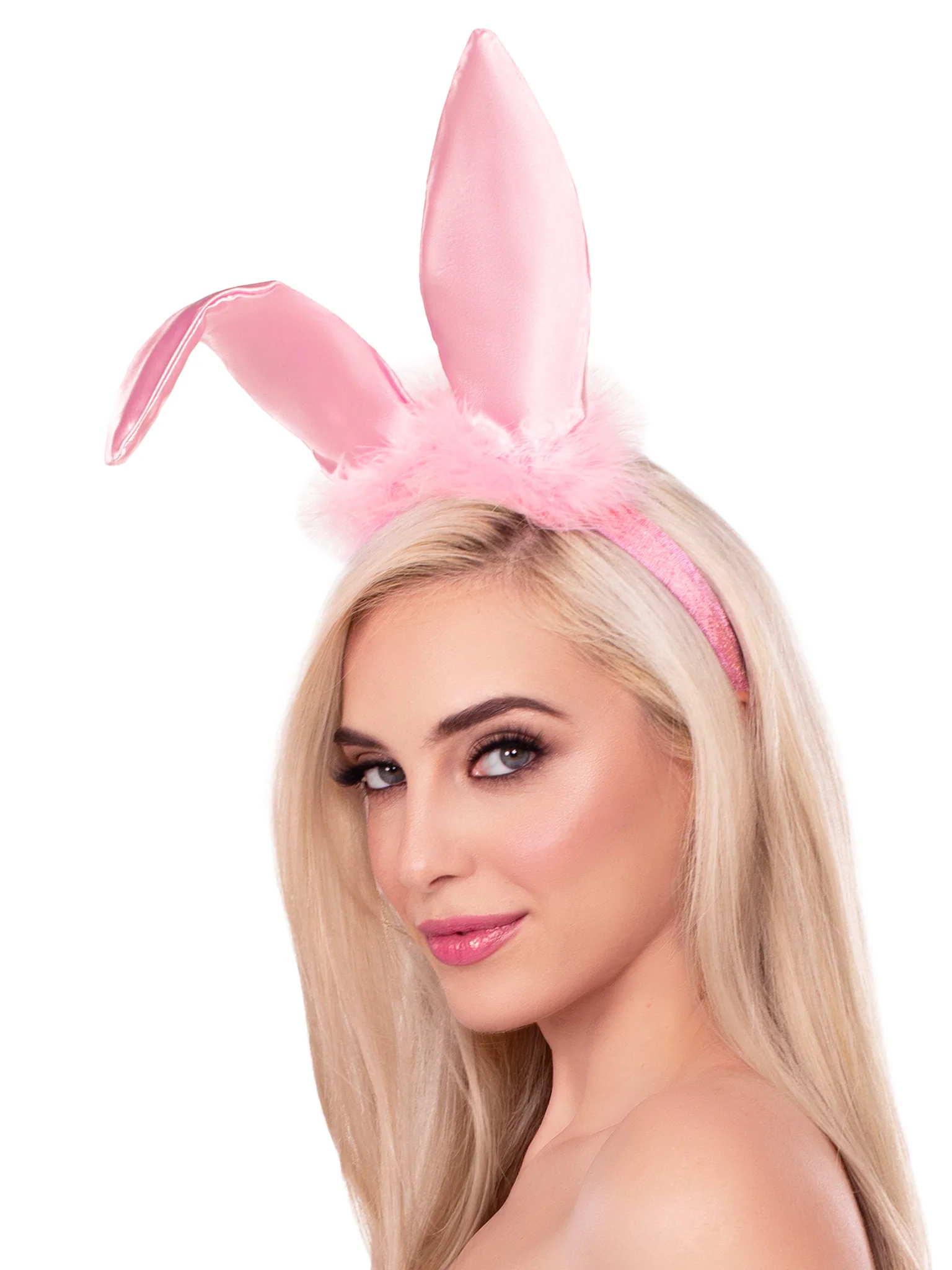 Bendable Marabou Trimmed Satin Bunny Ears - Image 3
