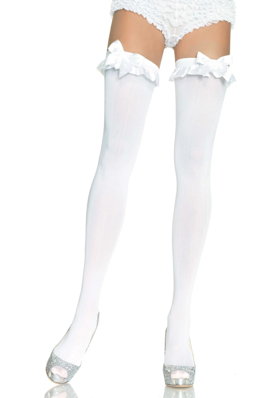 Opaque Thigh Highs with Bow - Image 2