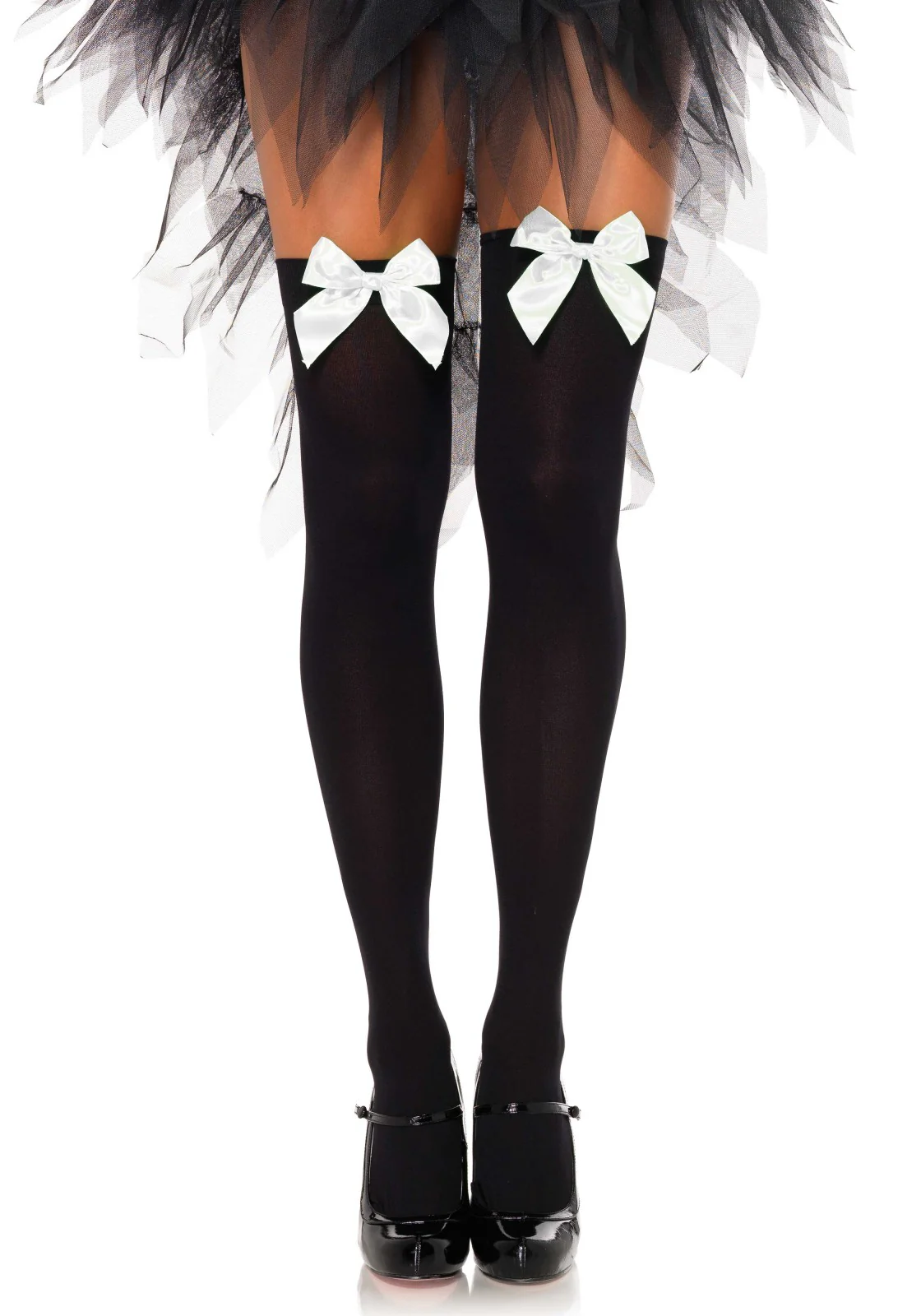 Nylon Thigh Highs with Bow - Image 4