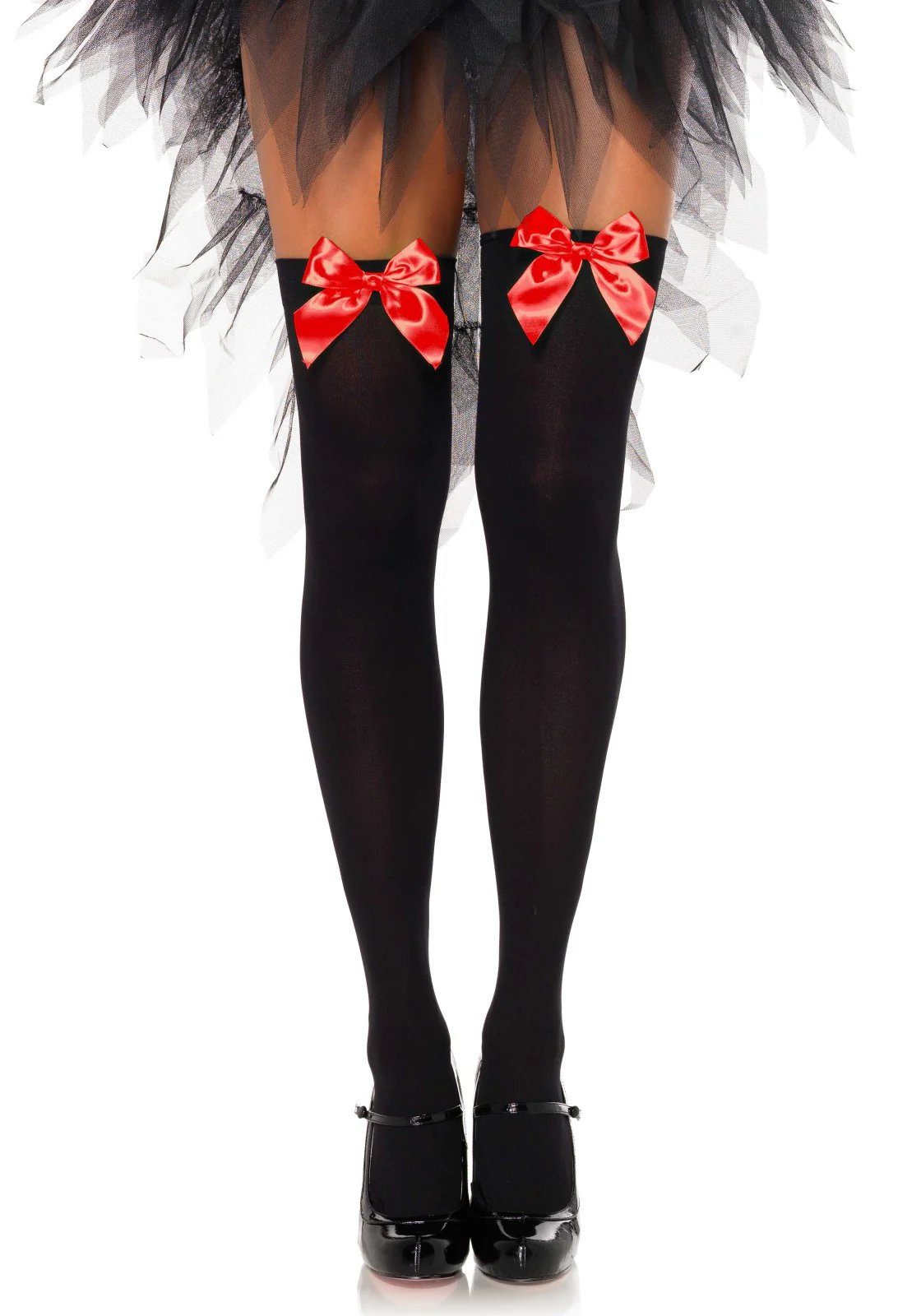 Nylon Thigh Highs with Bow - Image 6
