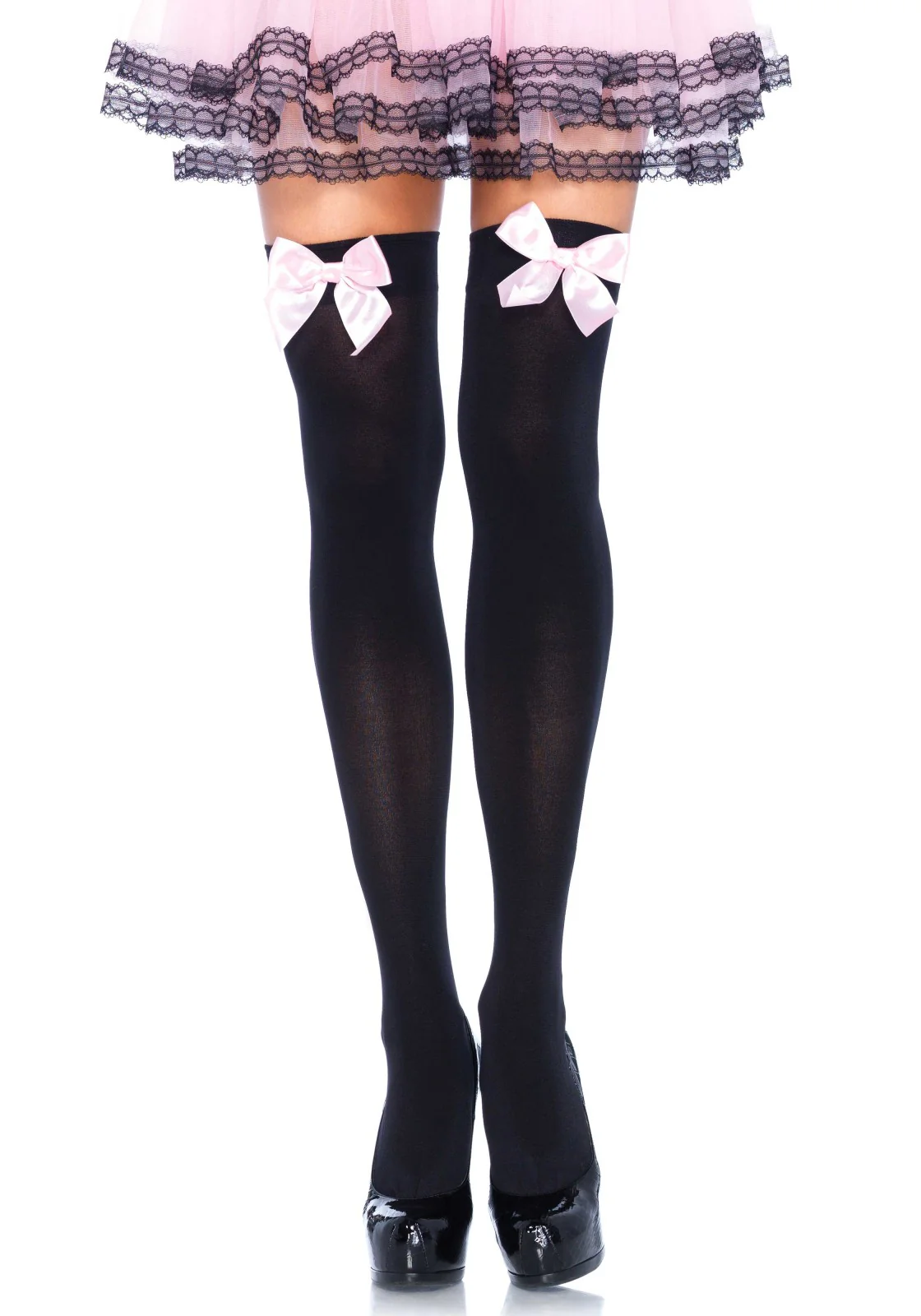 Nylon Thigh Highs with Bow - Image 7