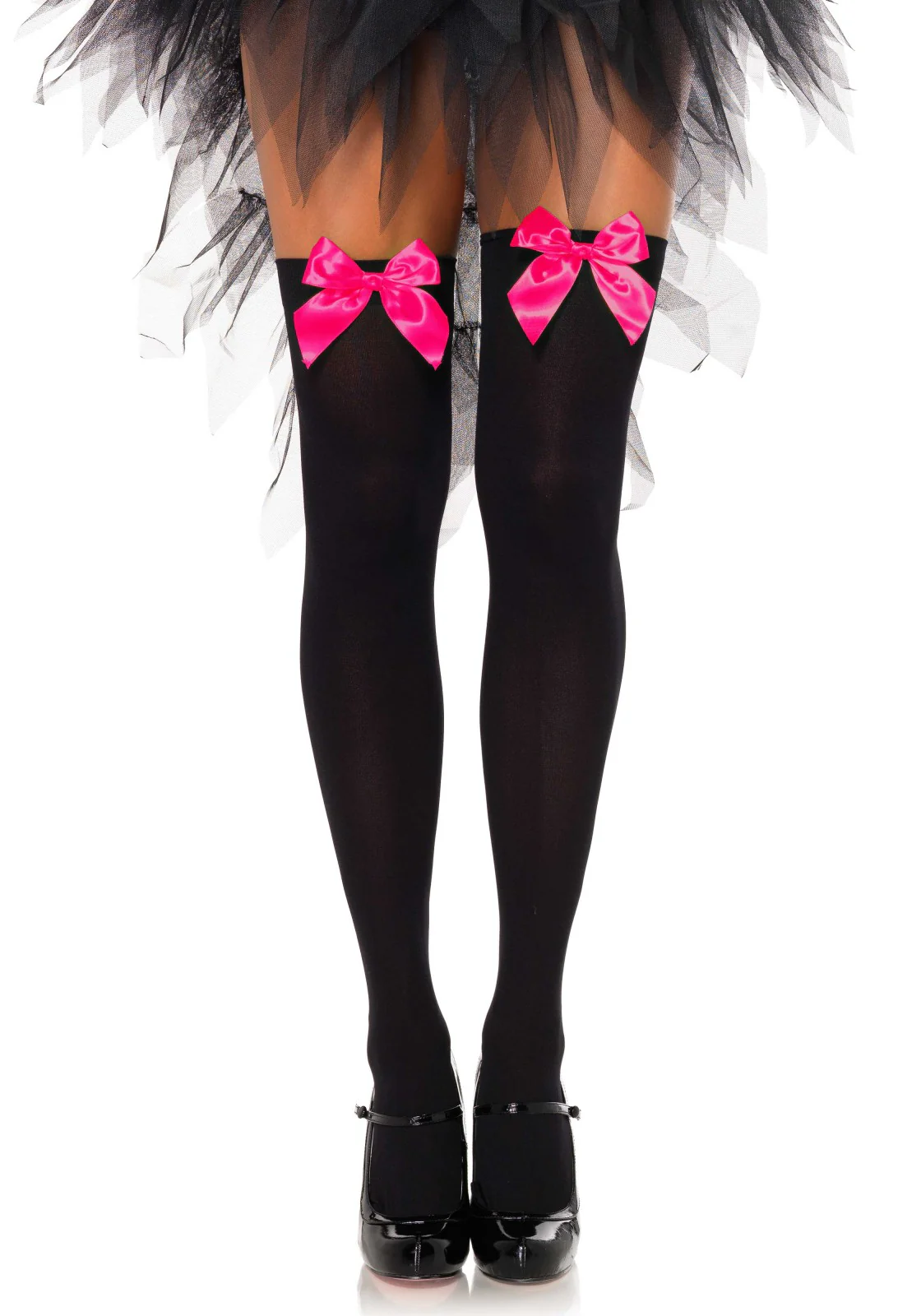 Nylon Thigh Highs with Bow - Image 8