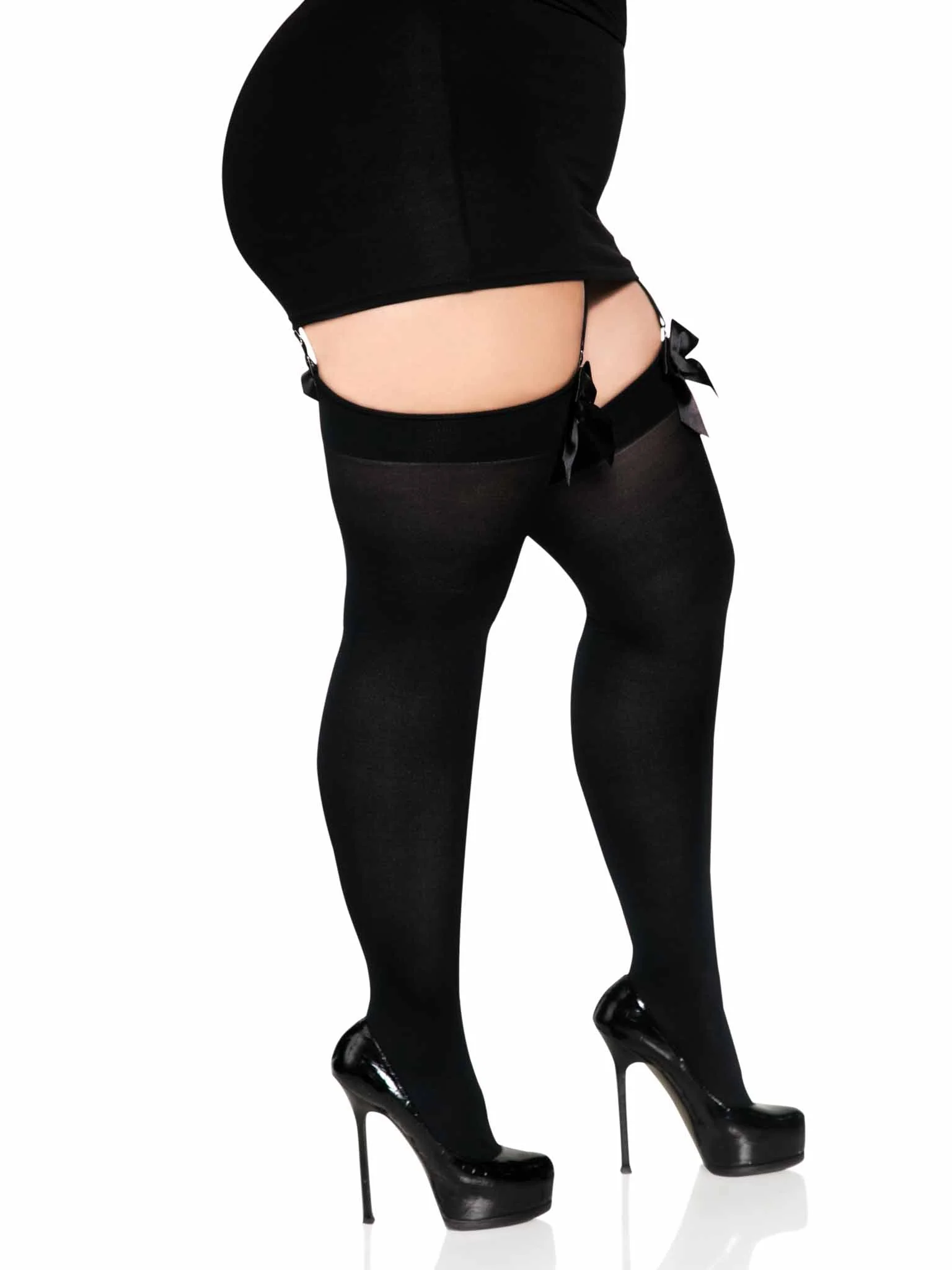 Plus Nylon Thigh Highs with Bow - Image 3