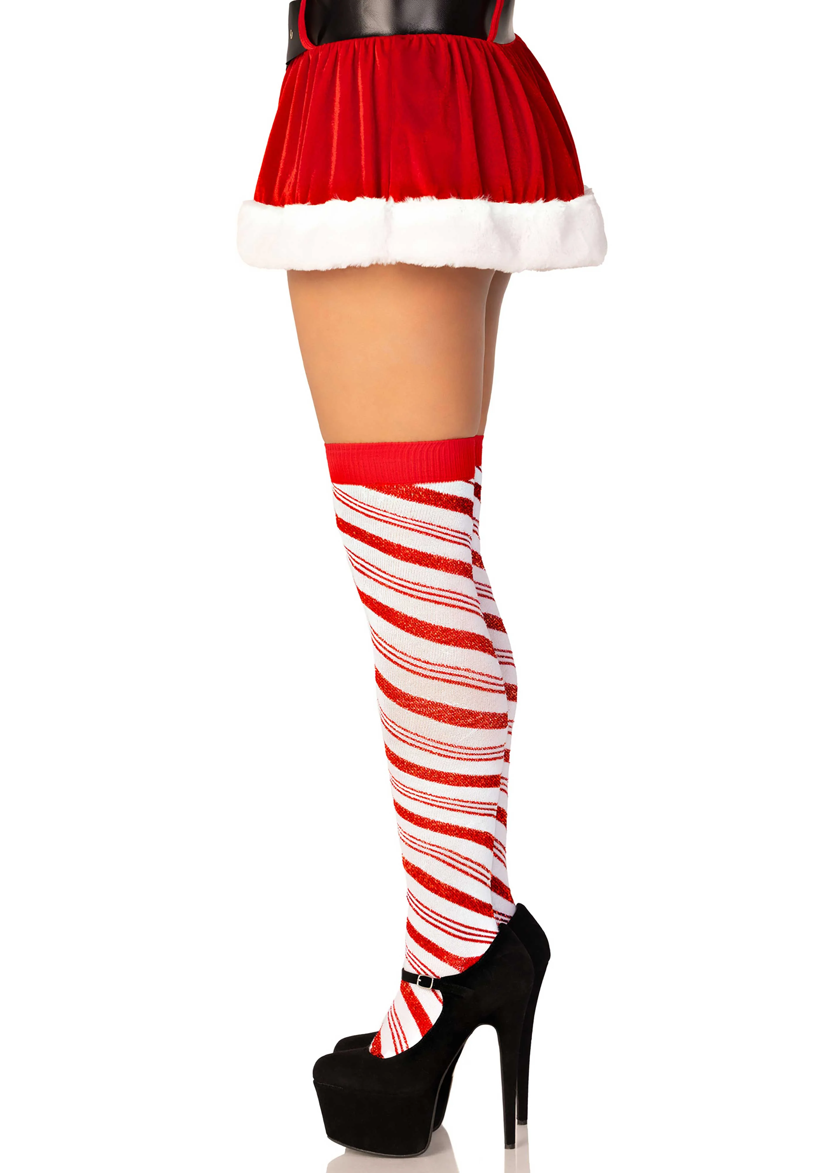 Candy Cane Lurex Over The Knee Socks - Image 4