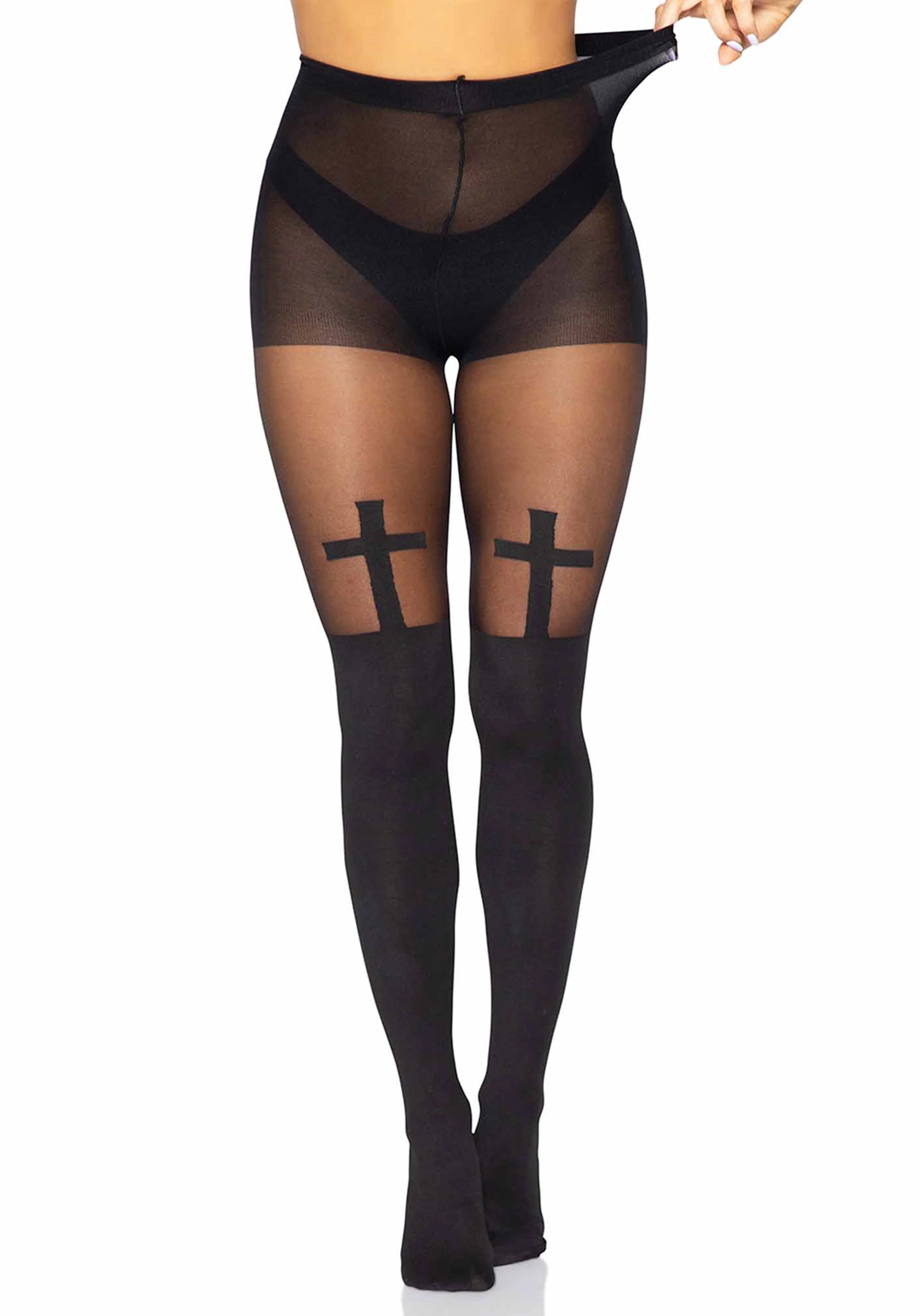 Opaque Cross Elastane Pantyhose - Image 6