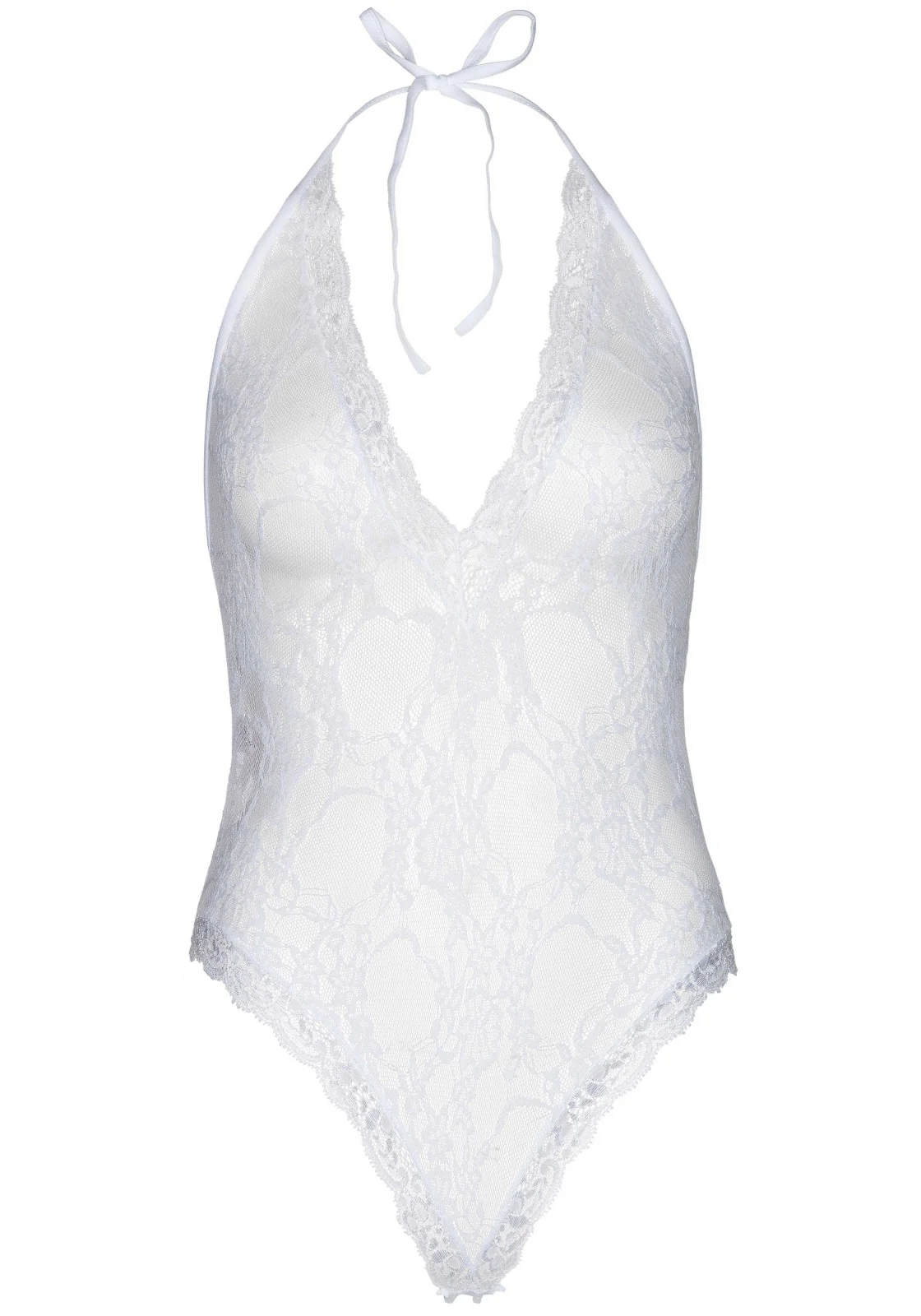 Floral Lace Deep-V Teddy and Stockings - Image 12