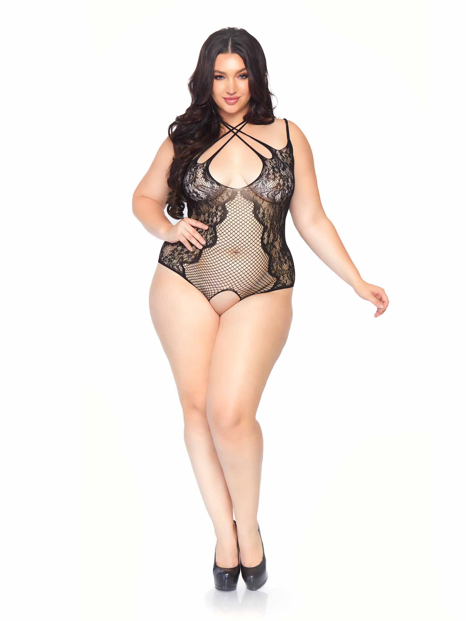 Plus Crotchless Teddy with Lace Up Back - Image 4