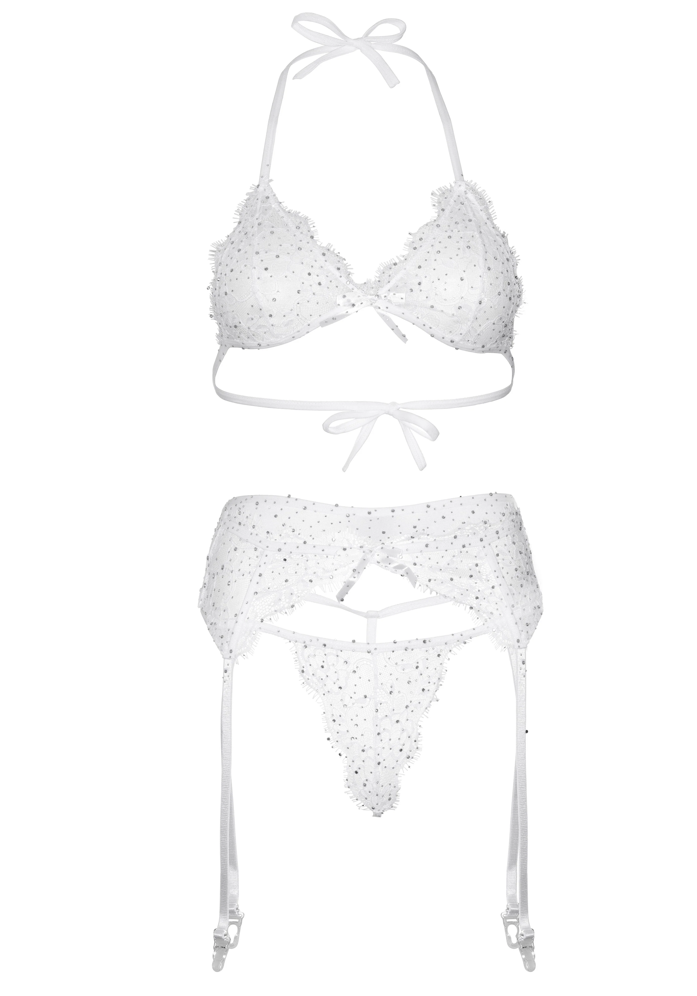 Lace Bra Top, String and Garter Belt - Image 5