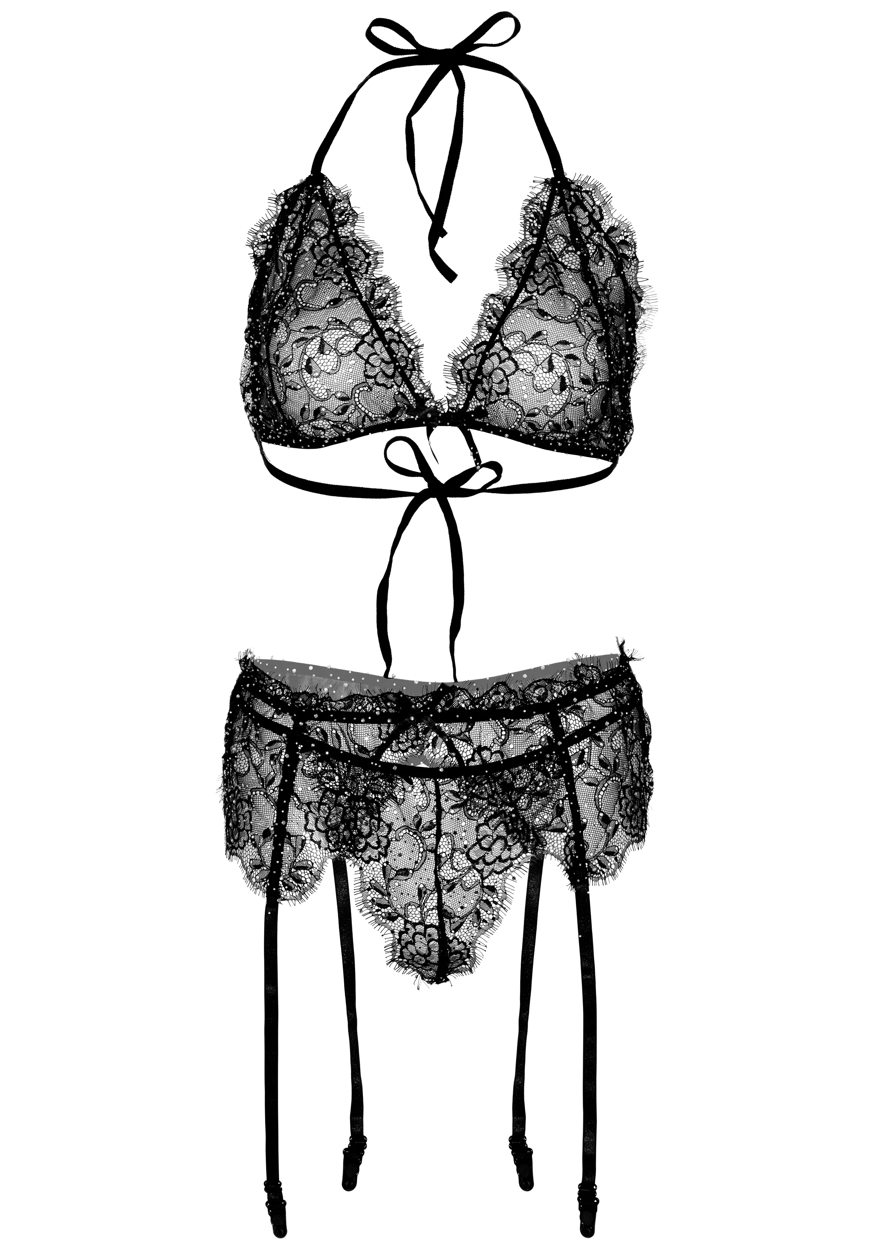 Plus Lace Bra Top, String and Garter Belt - Image 8