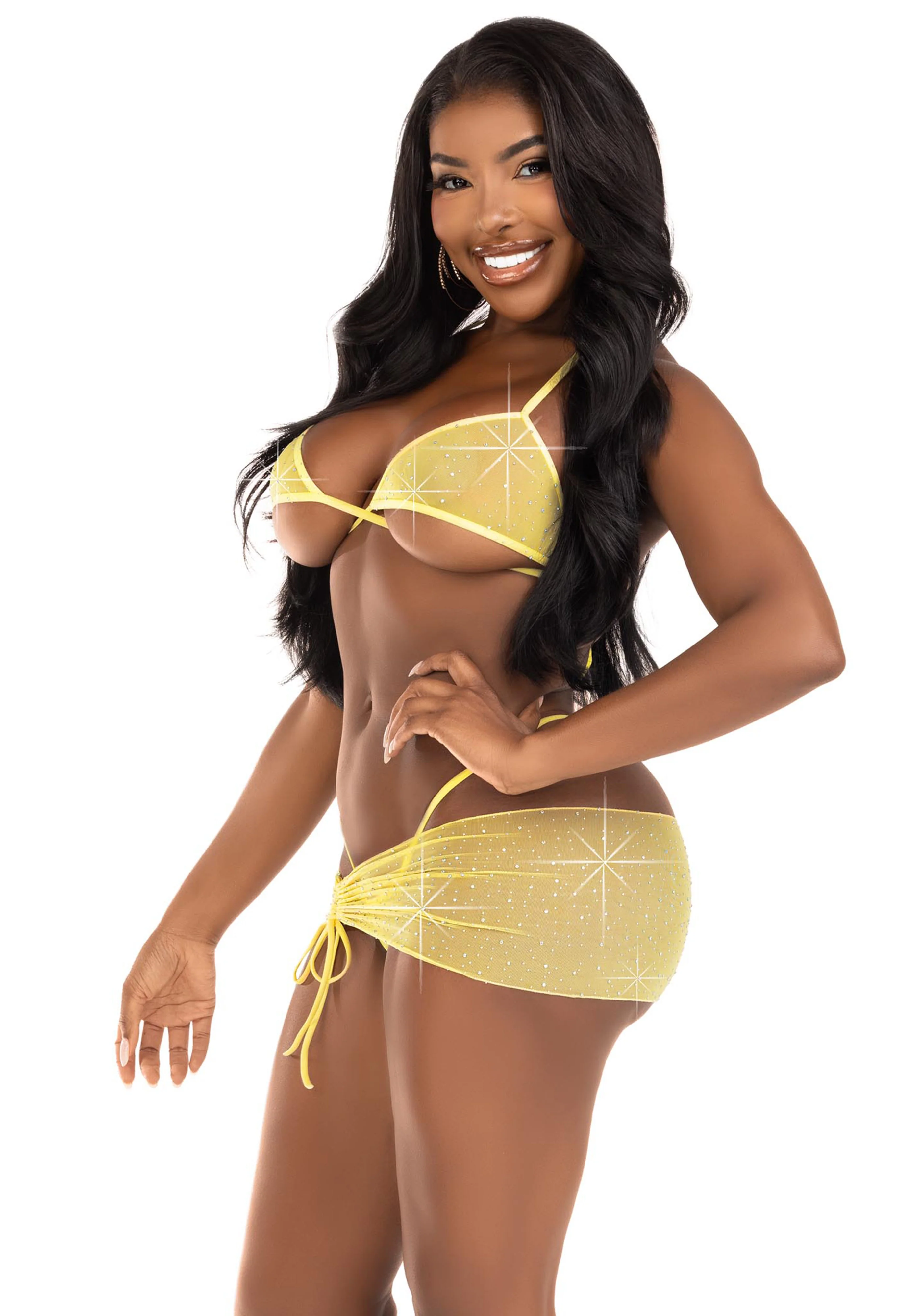 Rhinestone Bra Top, String and Sarong - Image 18