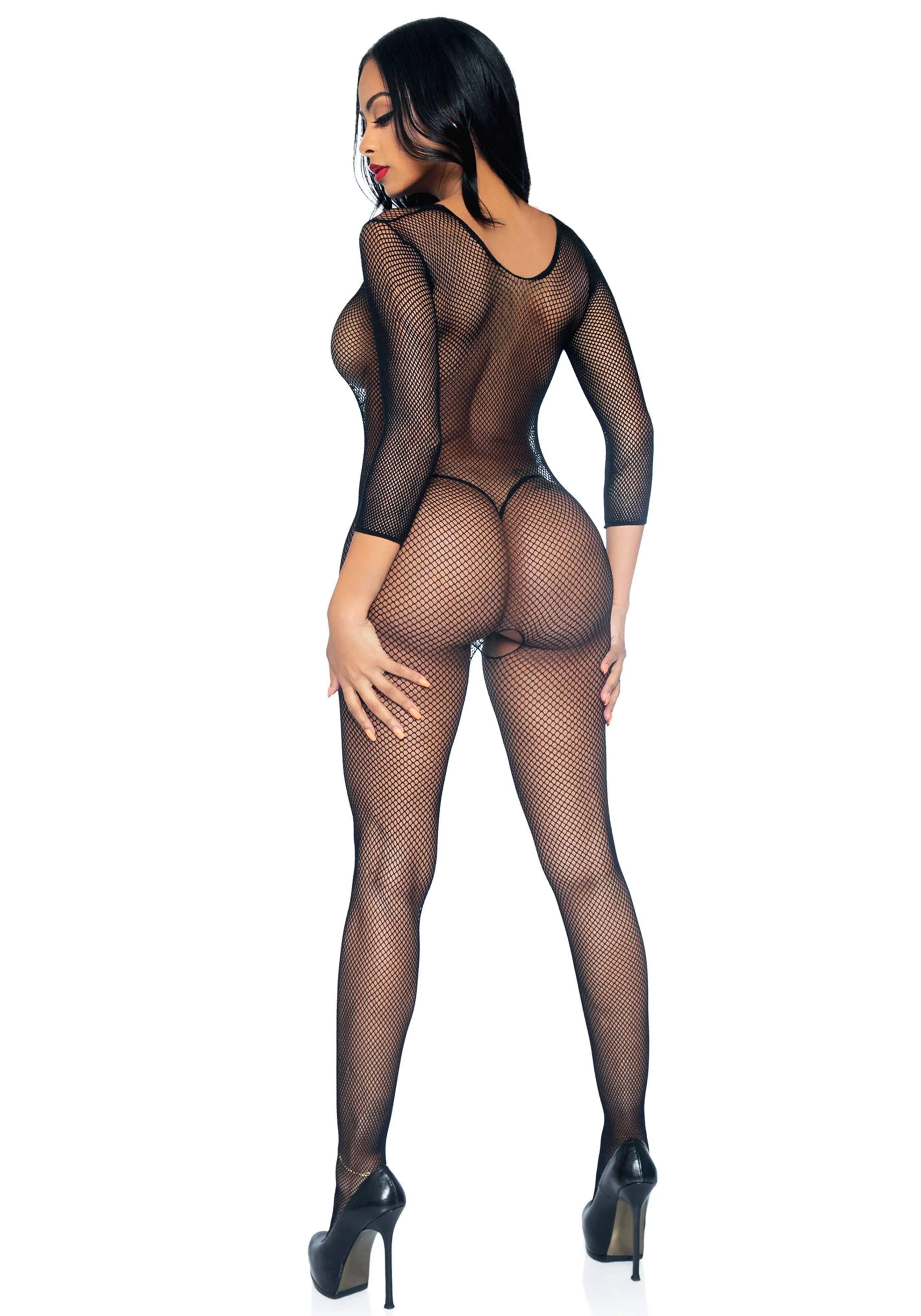 Fishnet V Front Long Sleeves Bodystocking - Image 4
