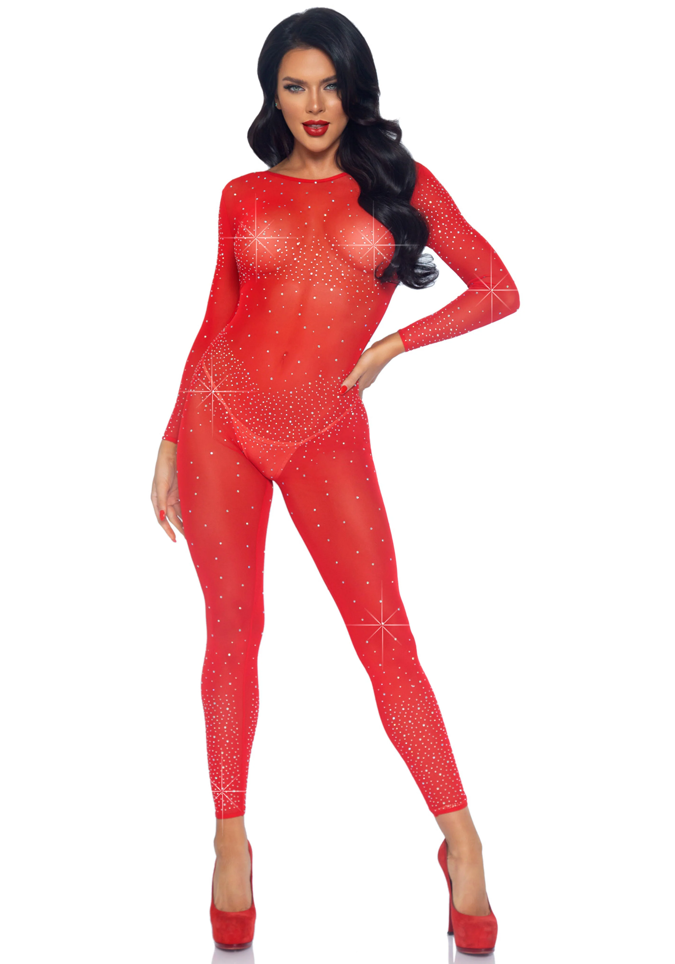 Sheer Rhinestone Catsuit - Image 10