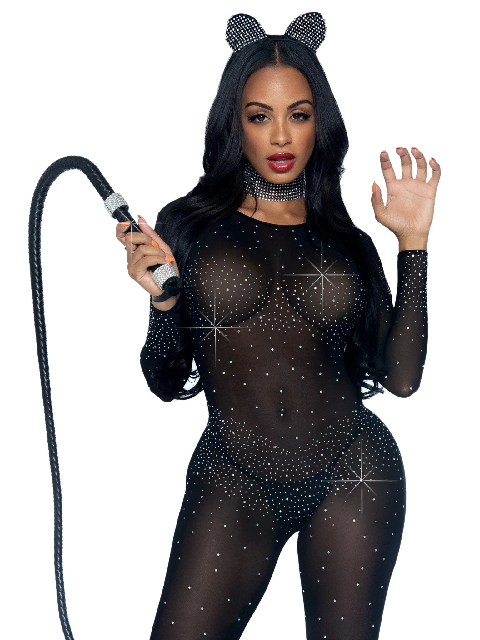 Sheer Rhinestone Catsuit - Image 3