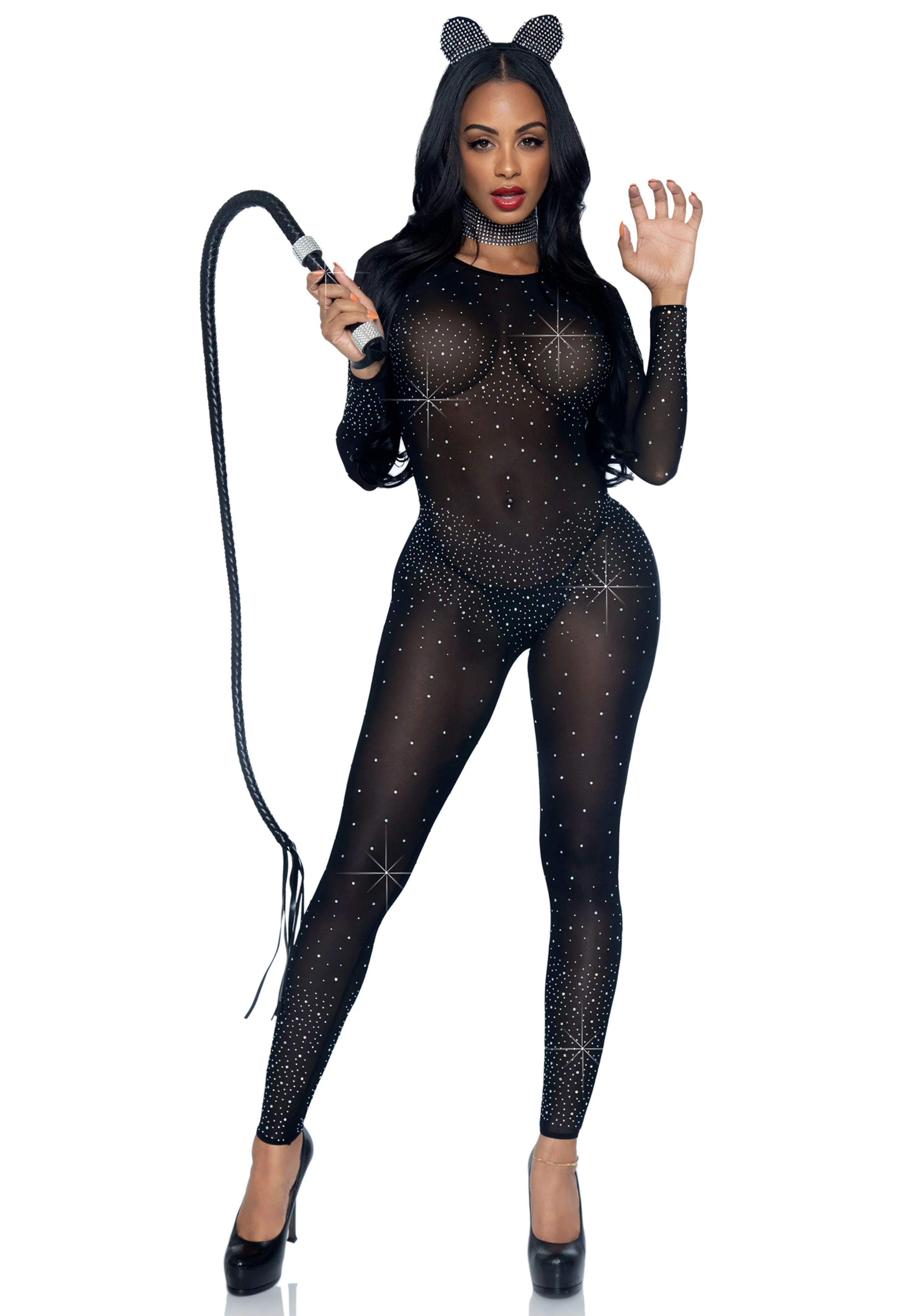Sheer Rhinestone Catsuit - Image 6