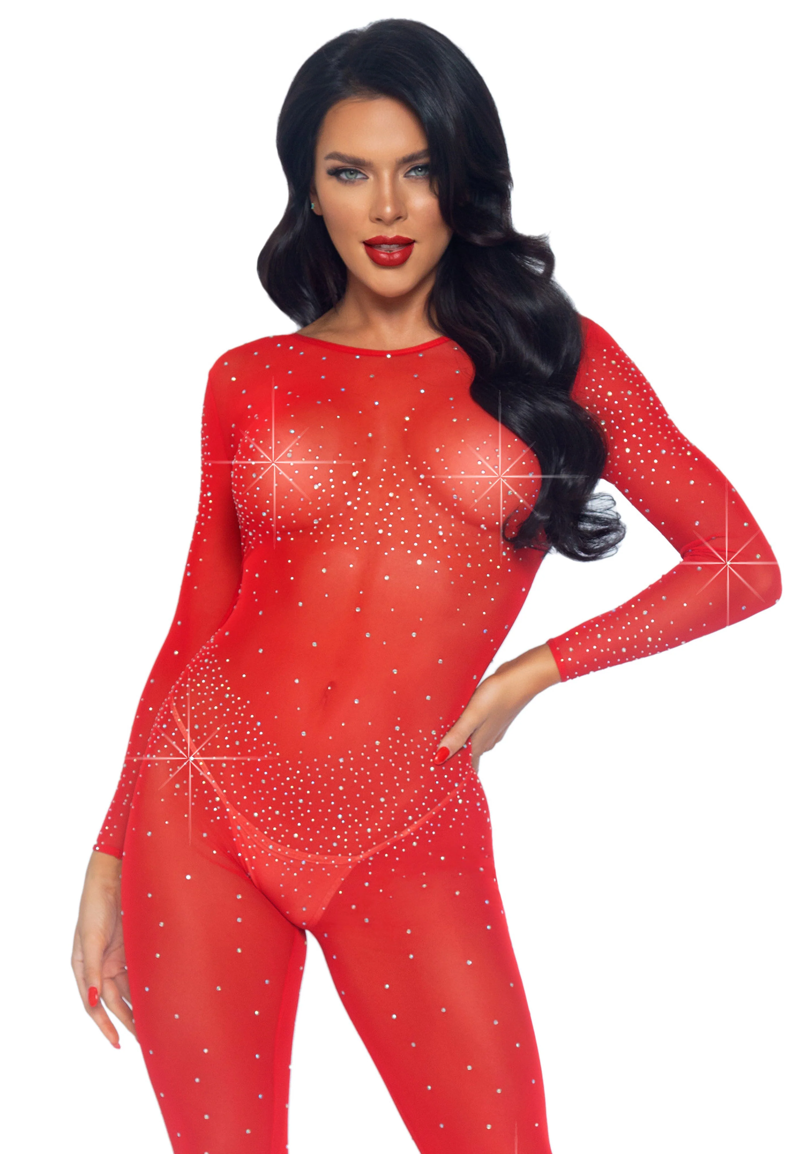 Sheer Rhinestone Catsuit - Image 7