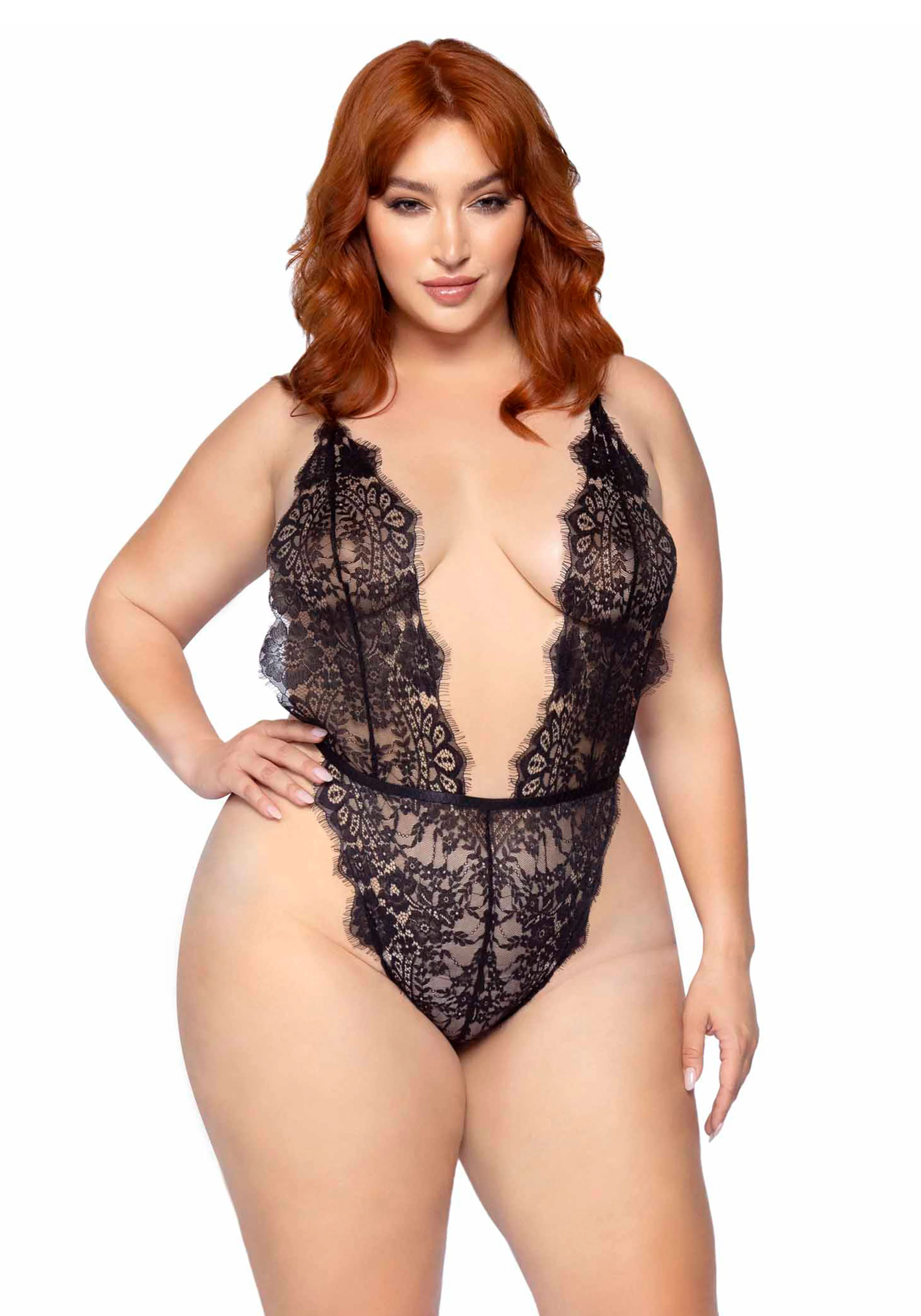 Plus Teddy with Cheeky Thong and Lace Robe - Image 12
