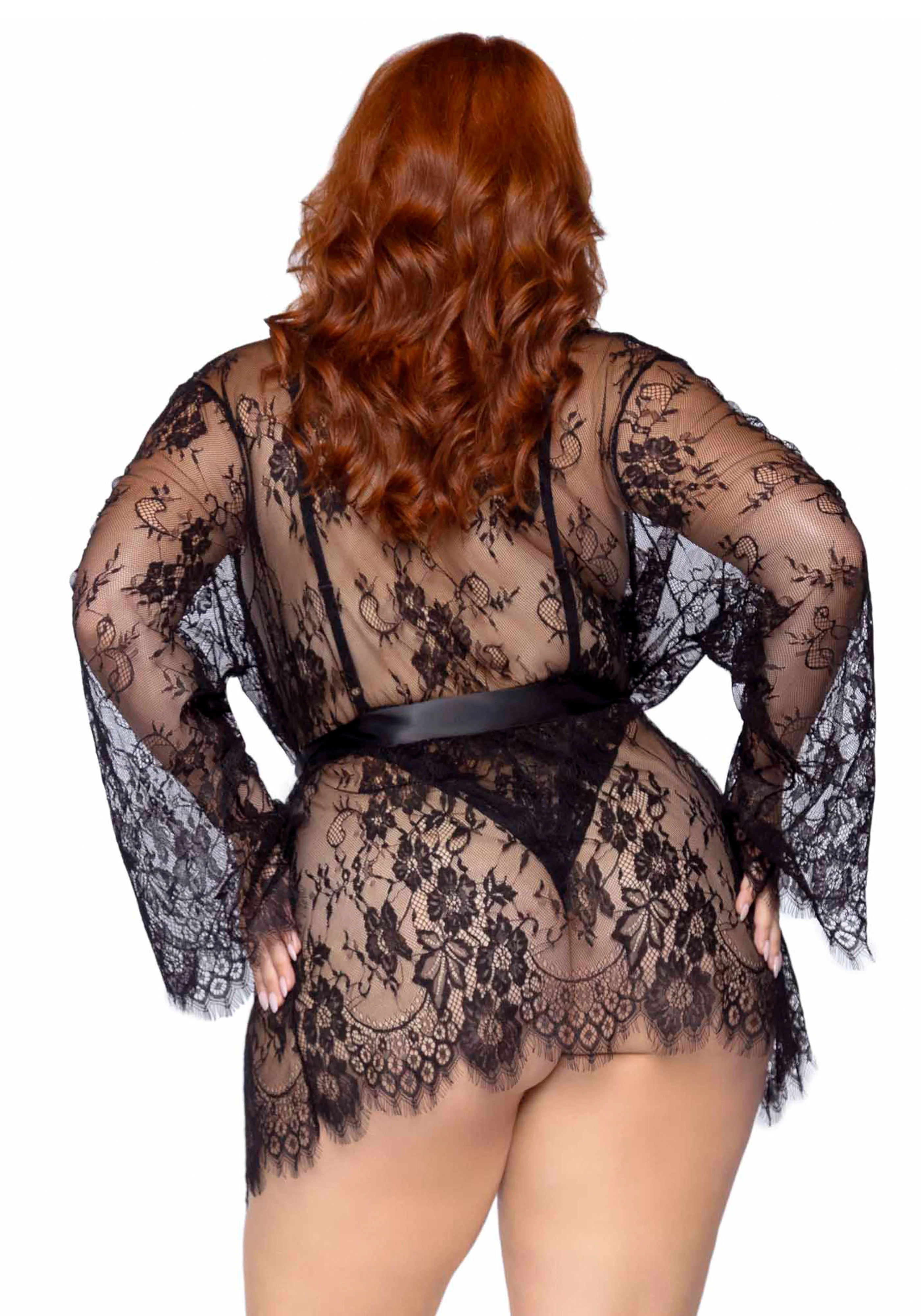 Plus Teddy with Cheeky Thong and Lace Robe - Image 8