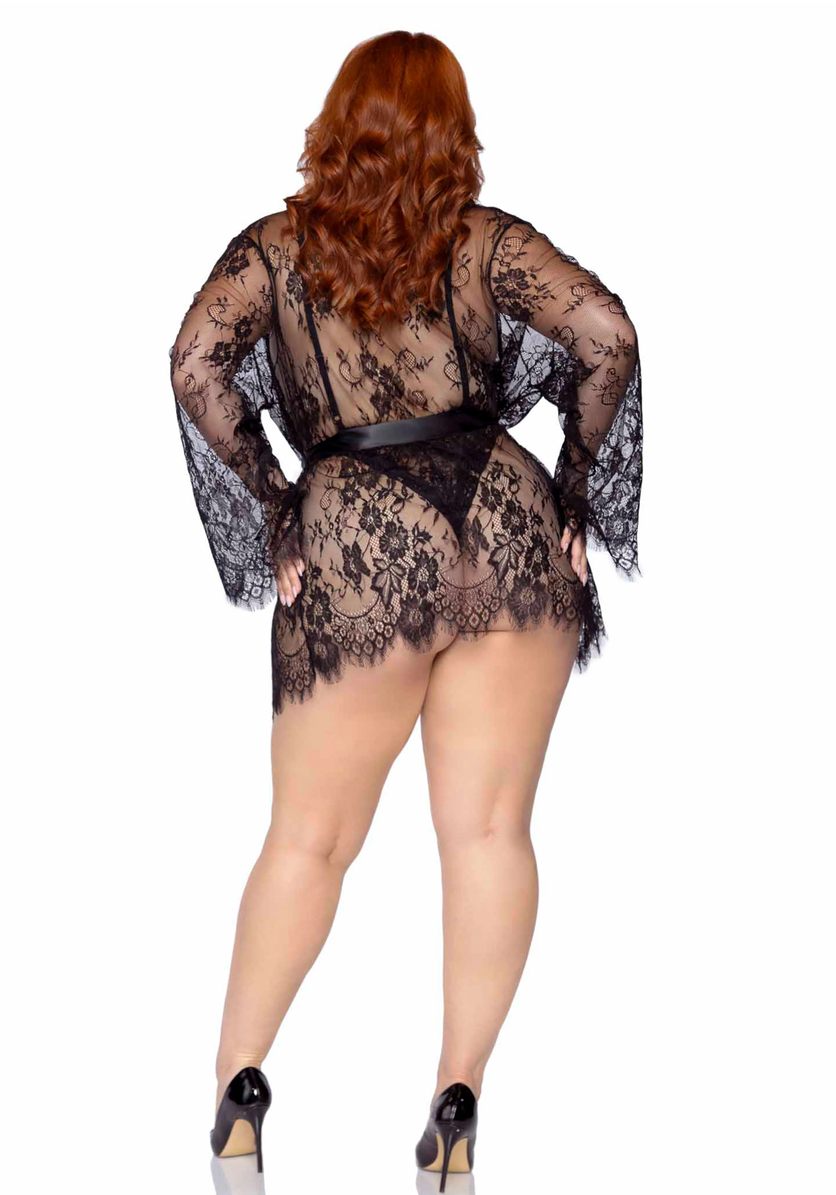 Plus Teddy with Cheeky Thong and Lace Robe - Image 9