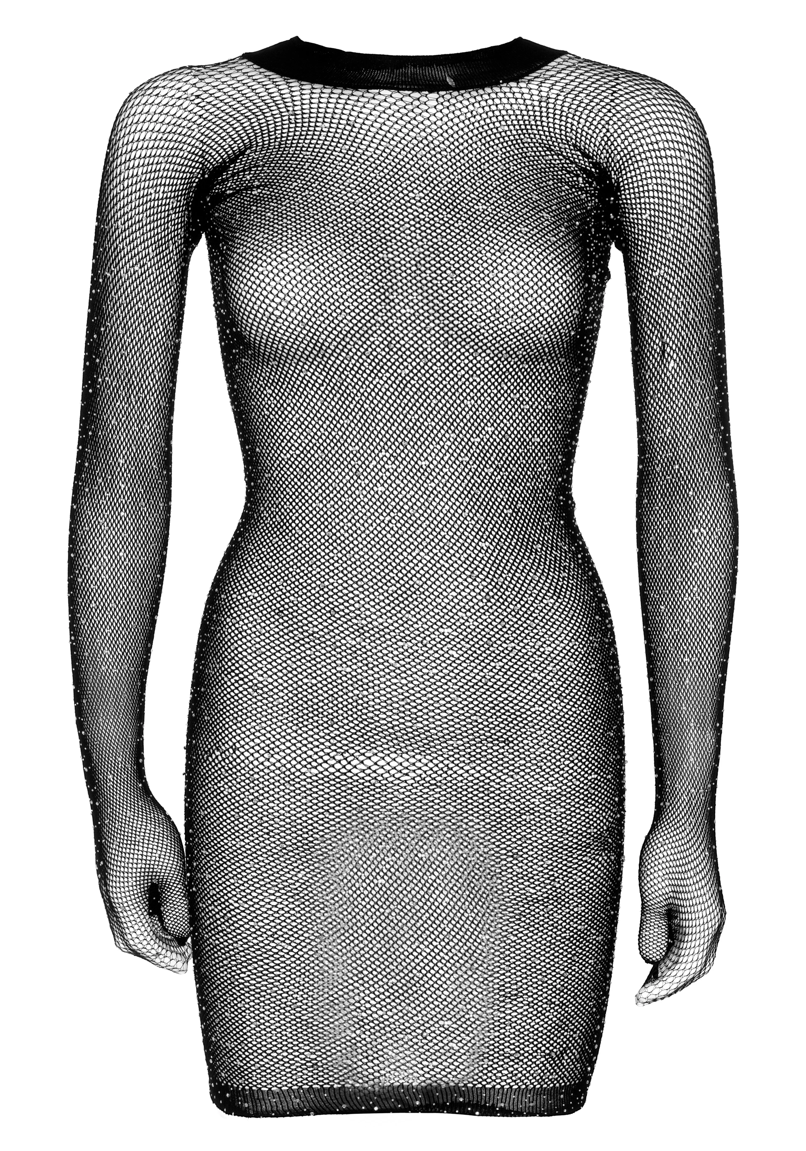 Plus Rhinestone Fishnet Gloved Mini Dress - Image 6