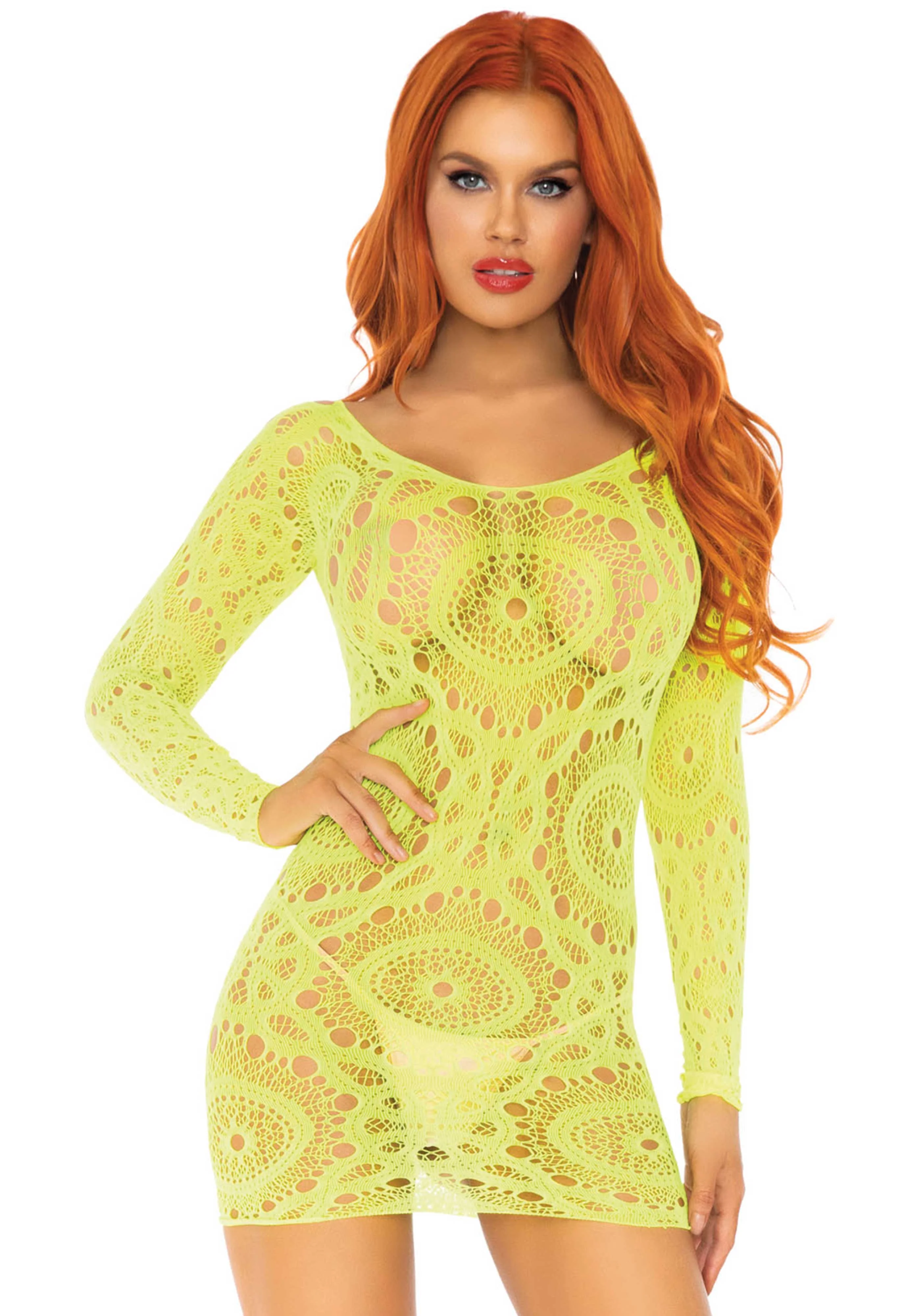 Crochet Lace Long Sleeved Mini Dress - Image 7