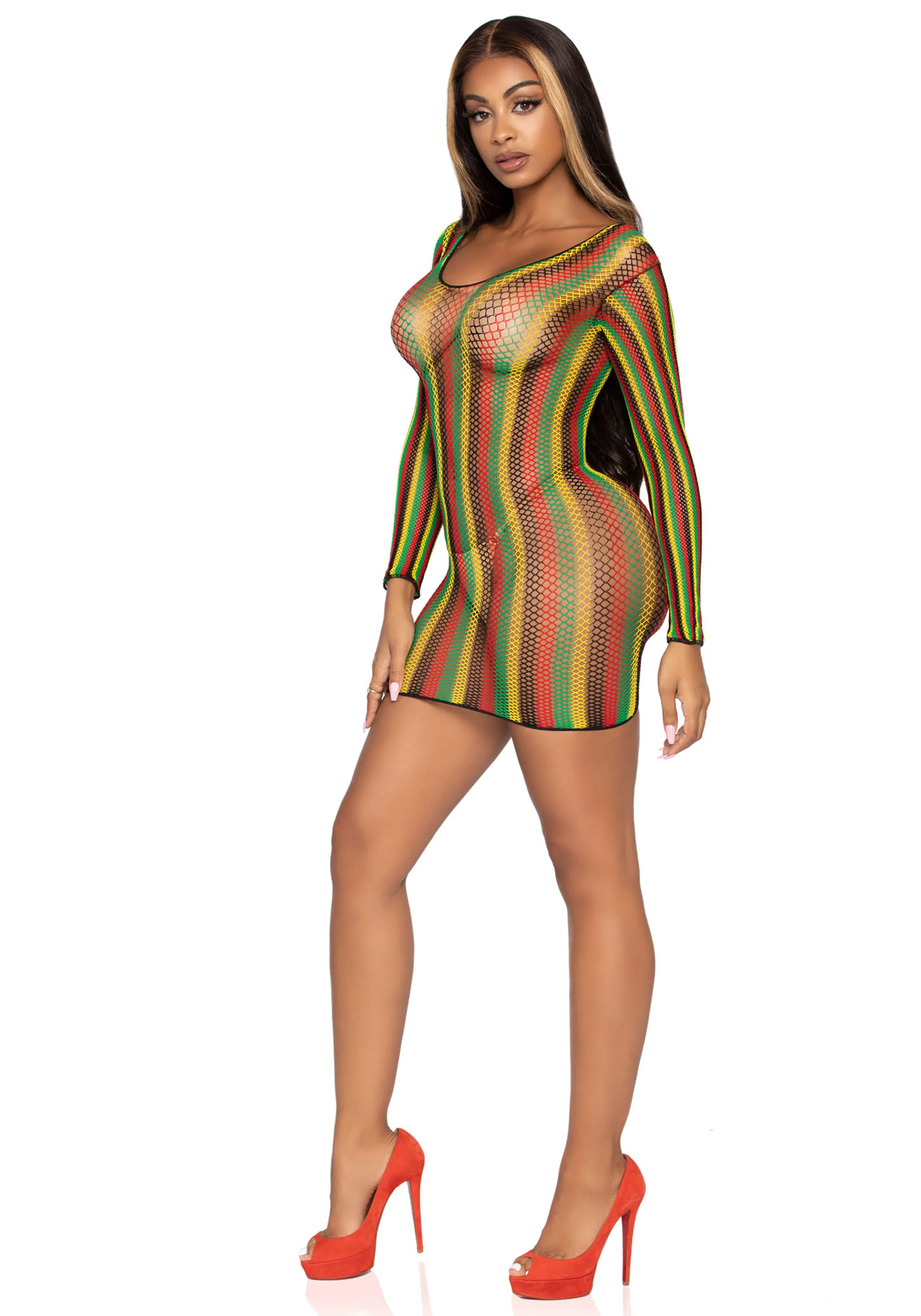 Rasta Net Long Sleeve Mini Dress - Image 5