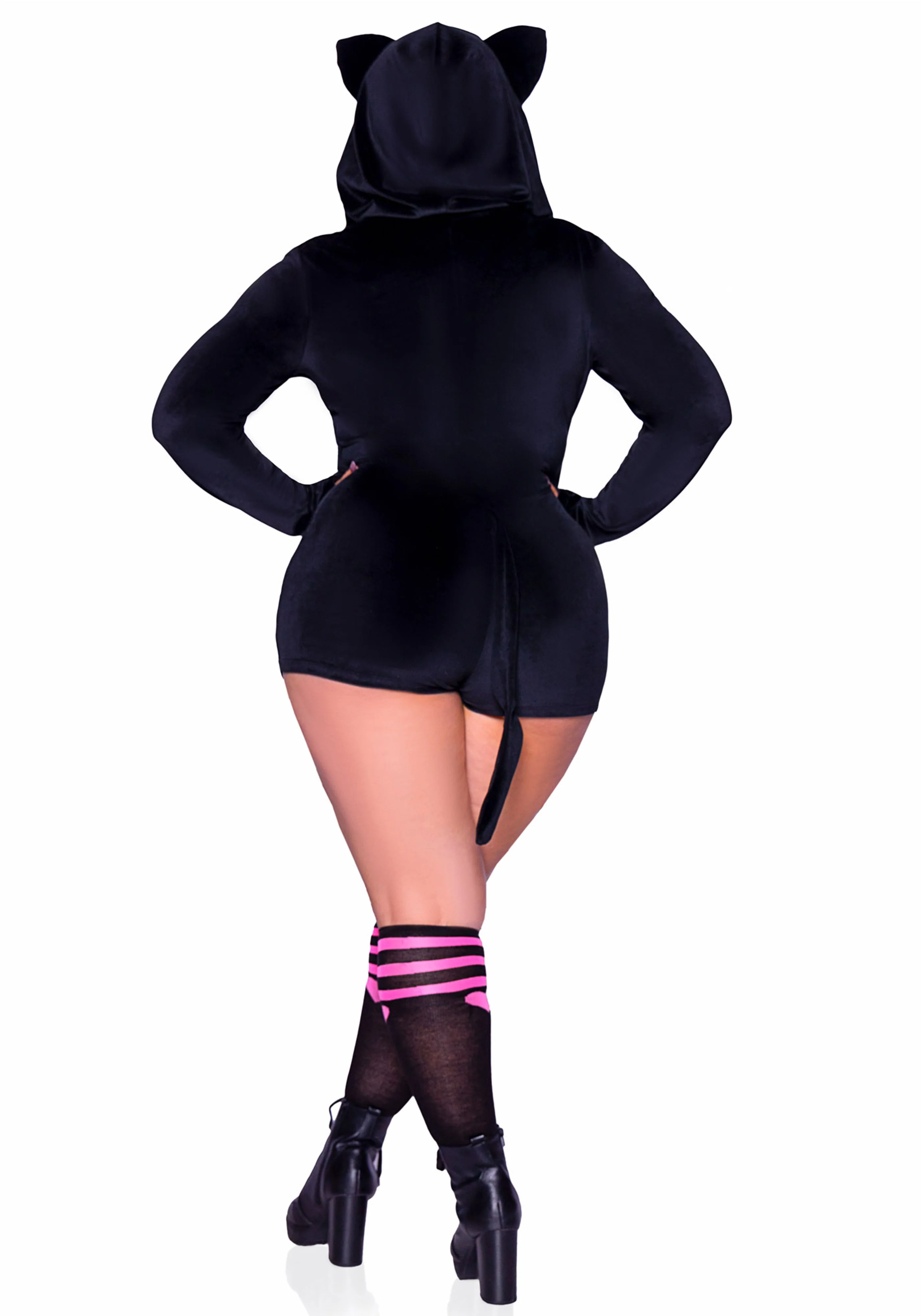 Plus Black Velvet Kitty Cat Romper - Image 4