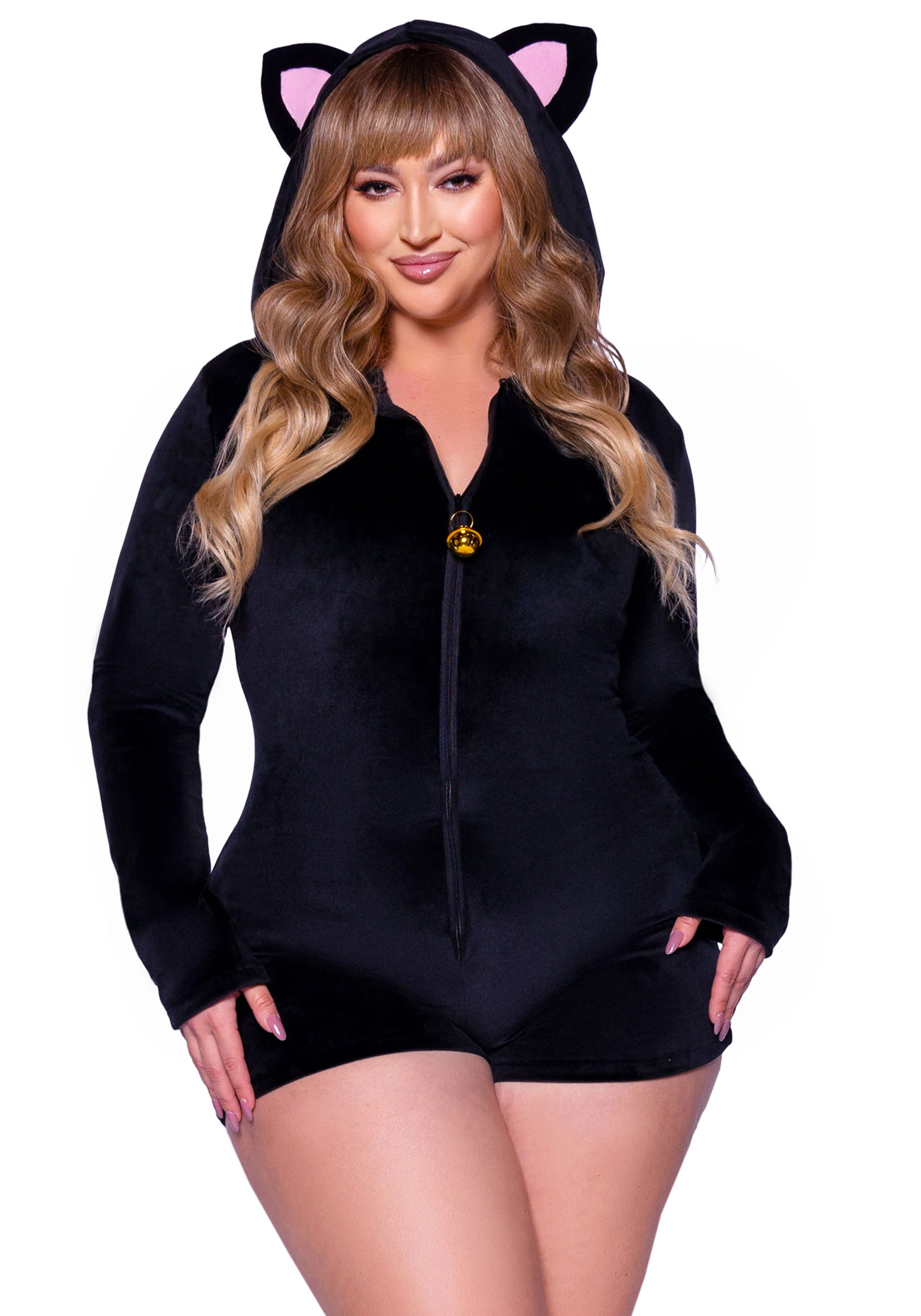 Plus Black Velvet Kitty Cat Romper - Image 5