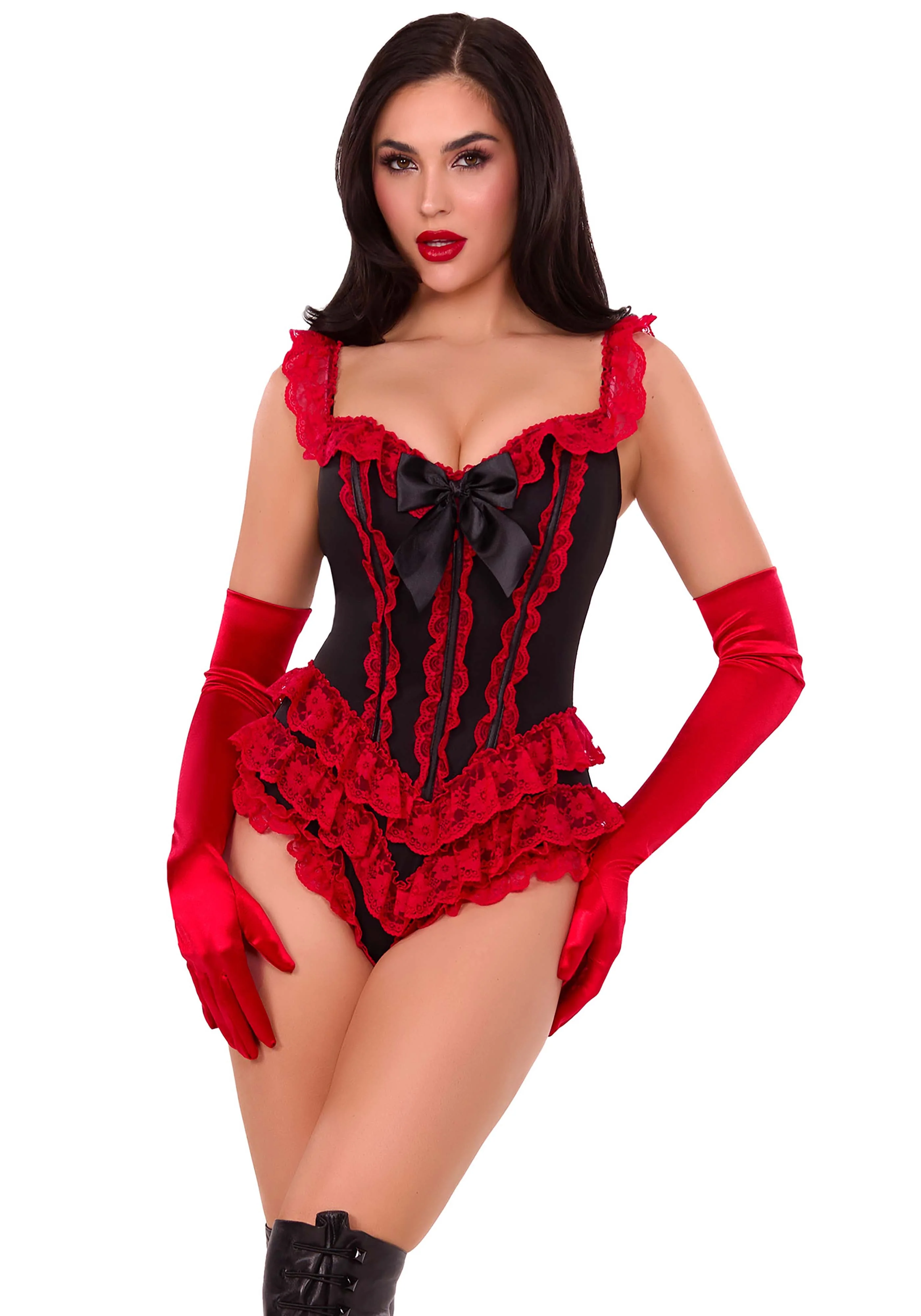 Boned Ruffle Bodysuit with Bow Accent - Image 2