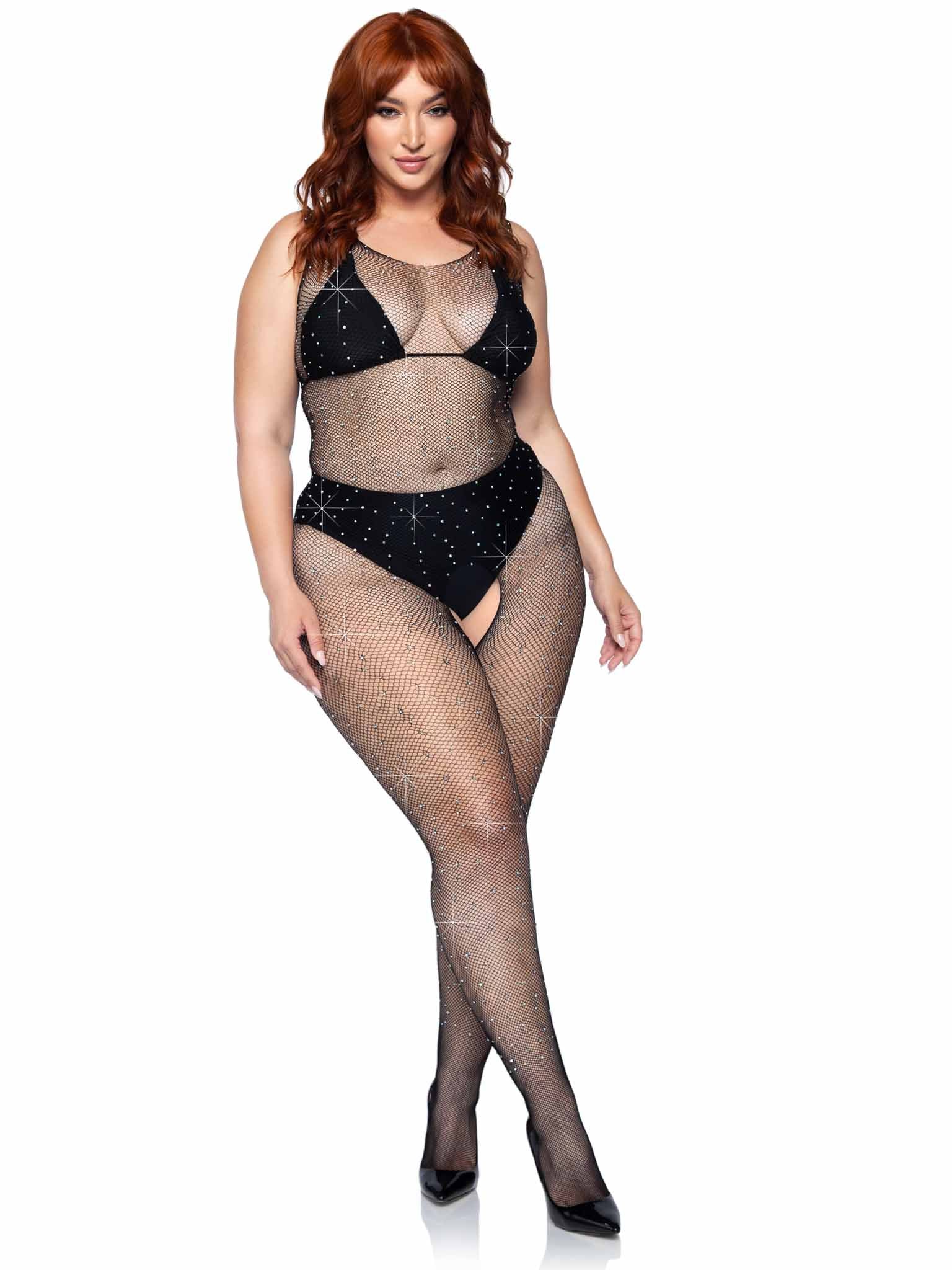Plus Crystalized Fishnet Tank Bodystocking - Image 3