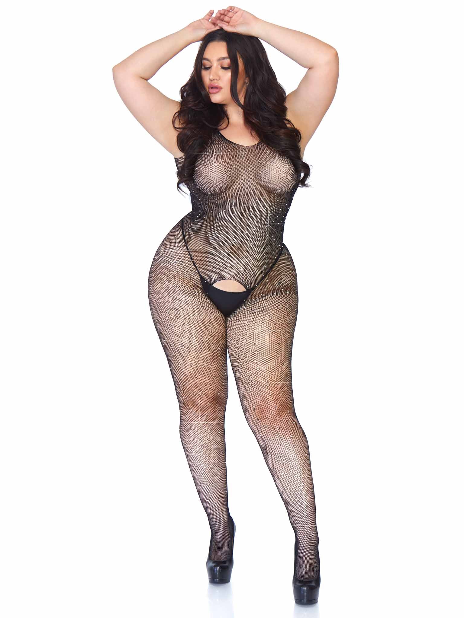 Plus Crystalized Fishnet Tank Bodystocking - Image 8
