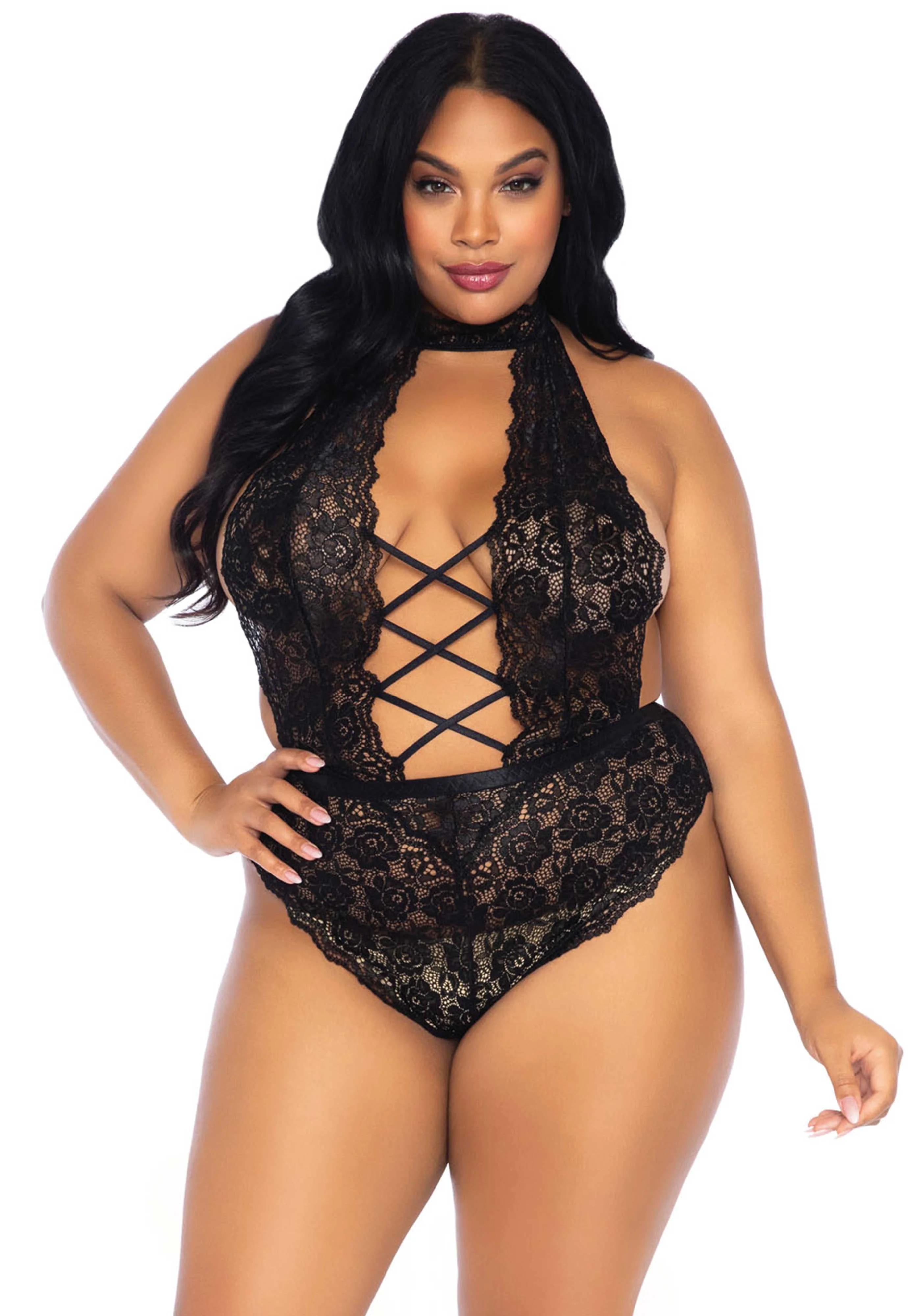 Plus High Neck Crotchless Teddy - Image 9