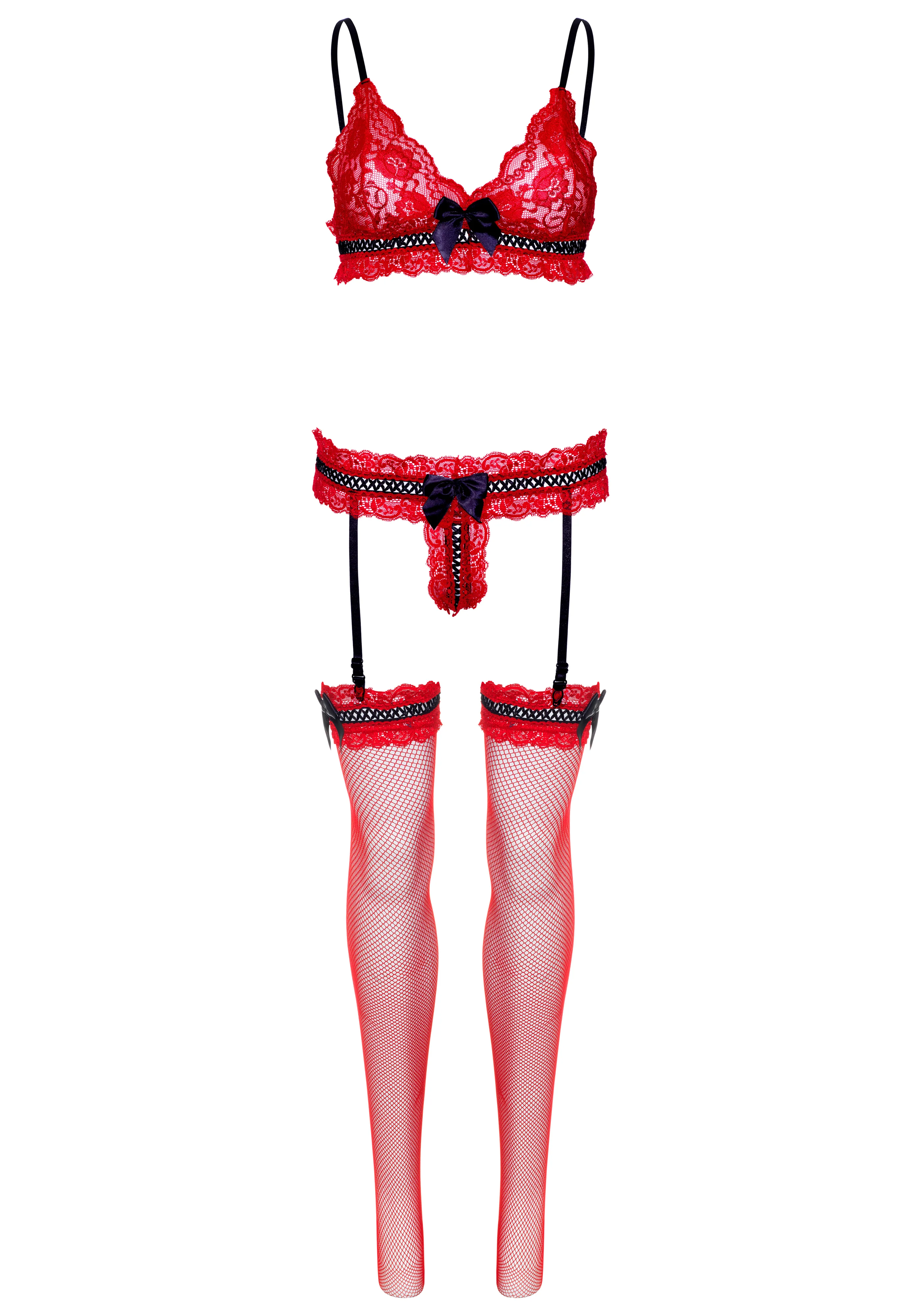 Bra and Panty Set with Fishnet Stockings - Image 6