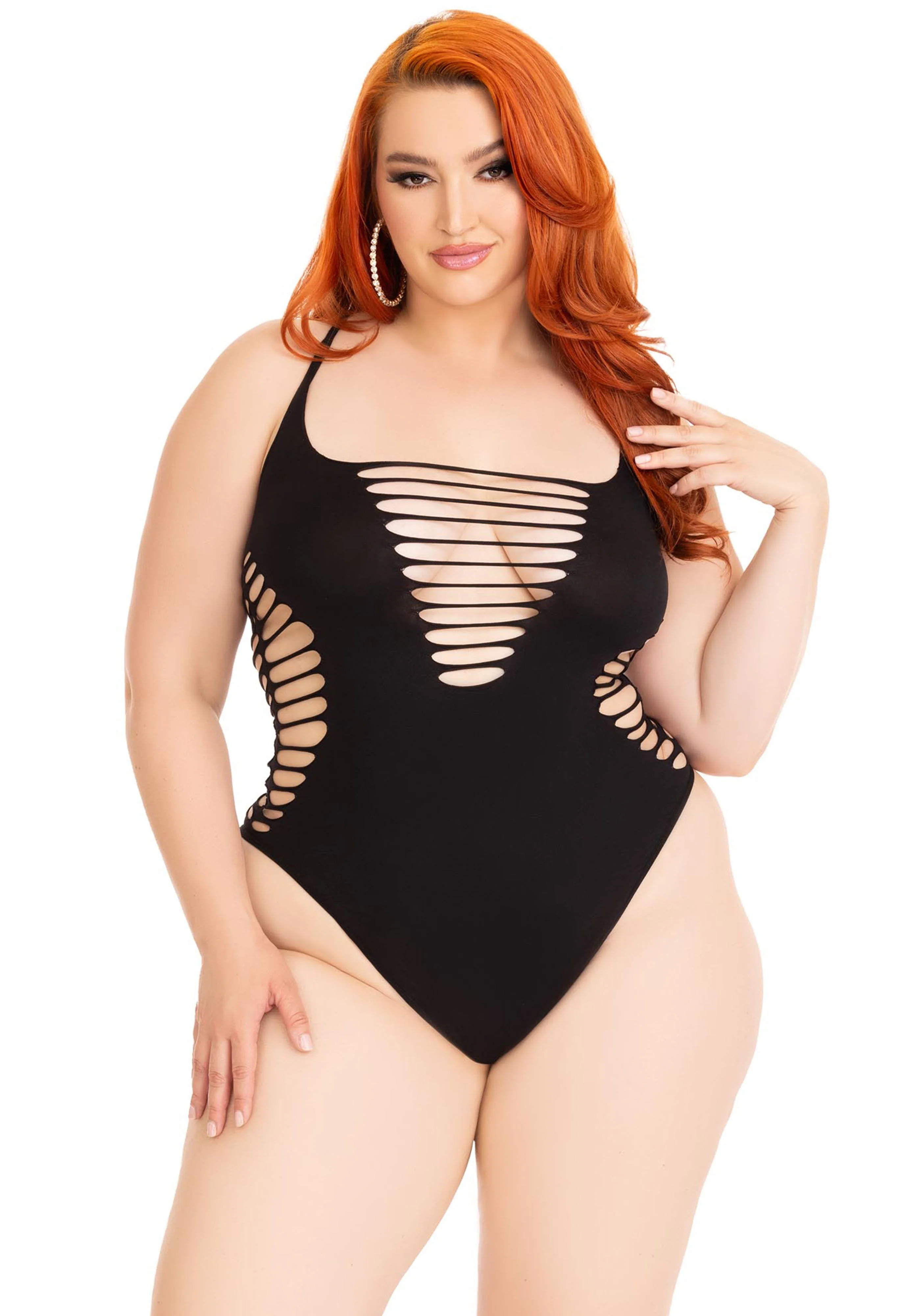 Plus Shredded Racer Back Thong Bodysuit - Image 5
