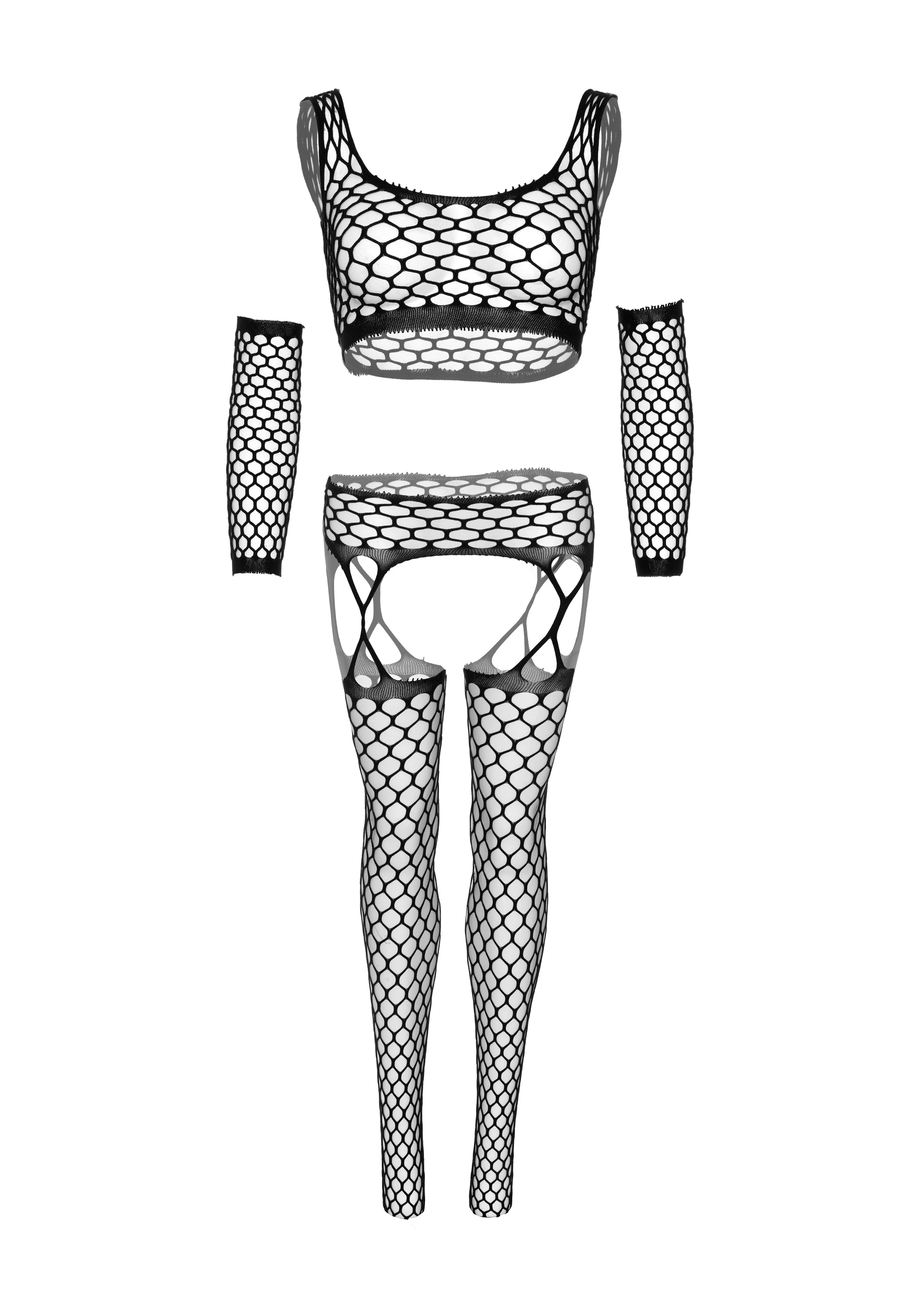 Net Crop Top, Garter Stockings and Gloves - Image 12