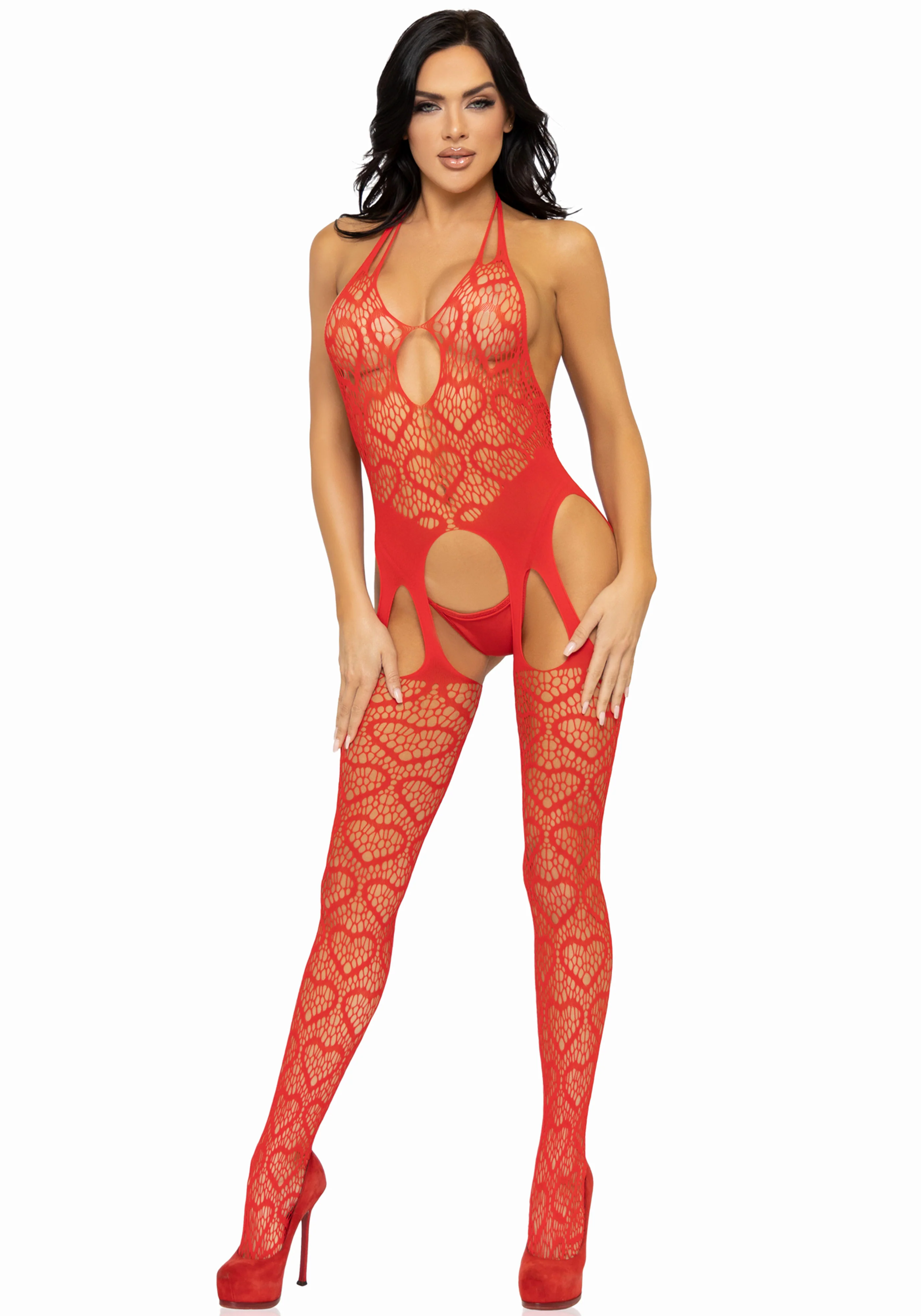 Seamless Heart Net Suspender Bodystocking - Image 9