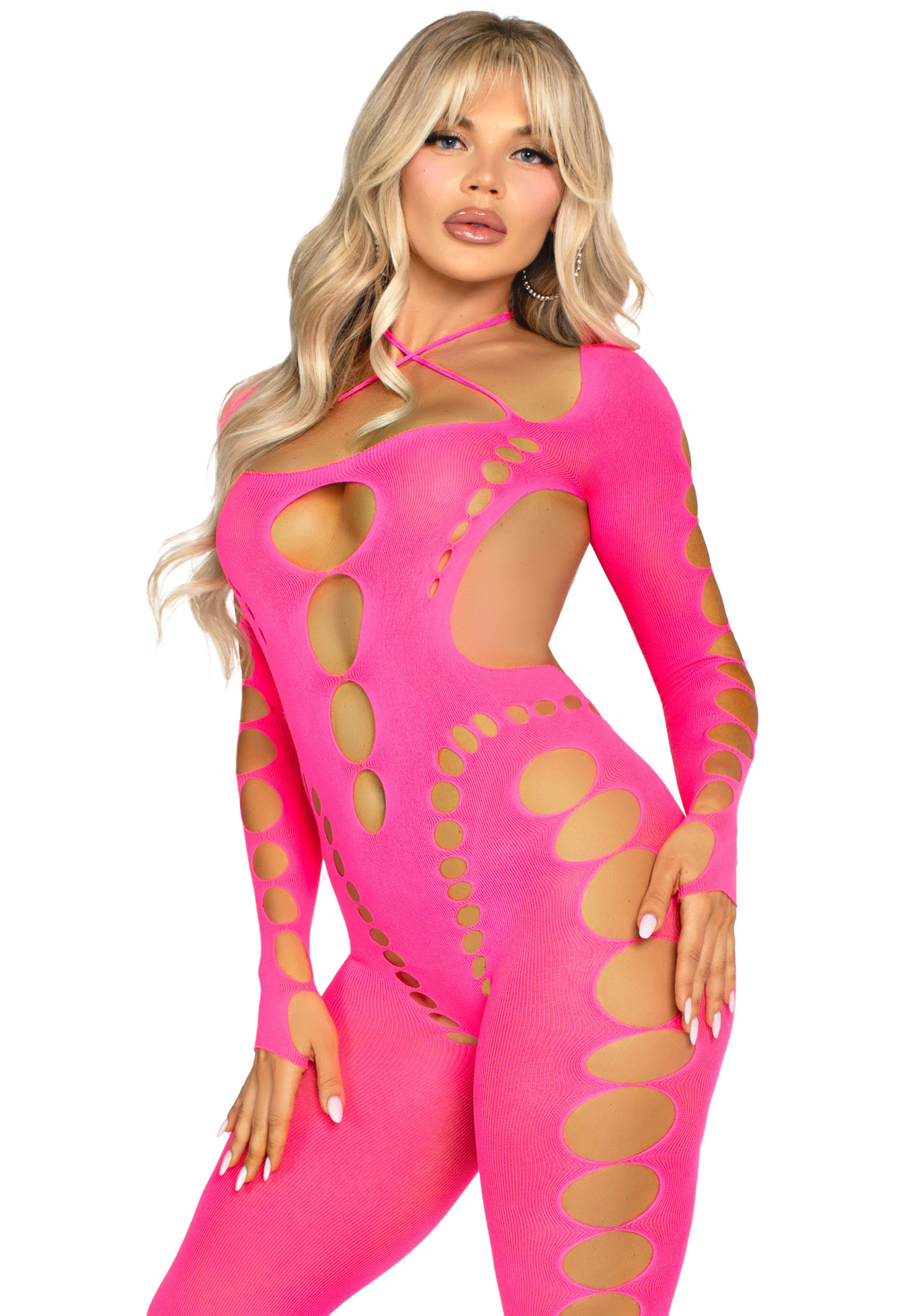 Opaque Cut-Out Footless Bodystocking - Image 15