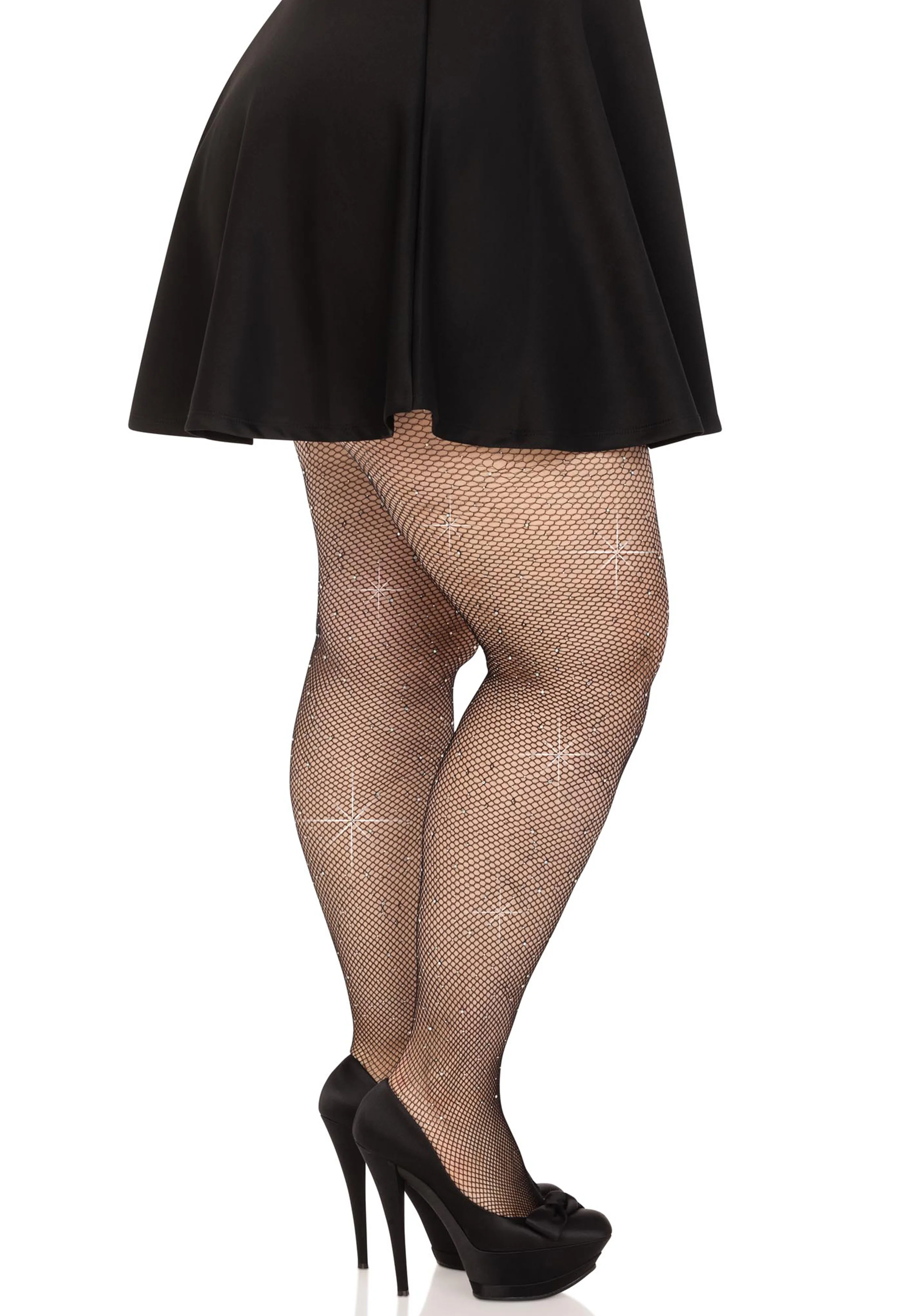 Plus Rhinestone Micro Net Tights - Image 5