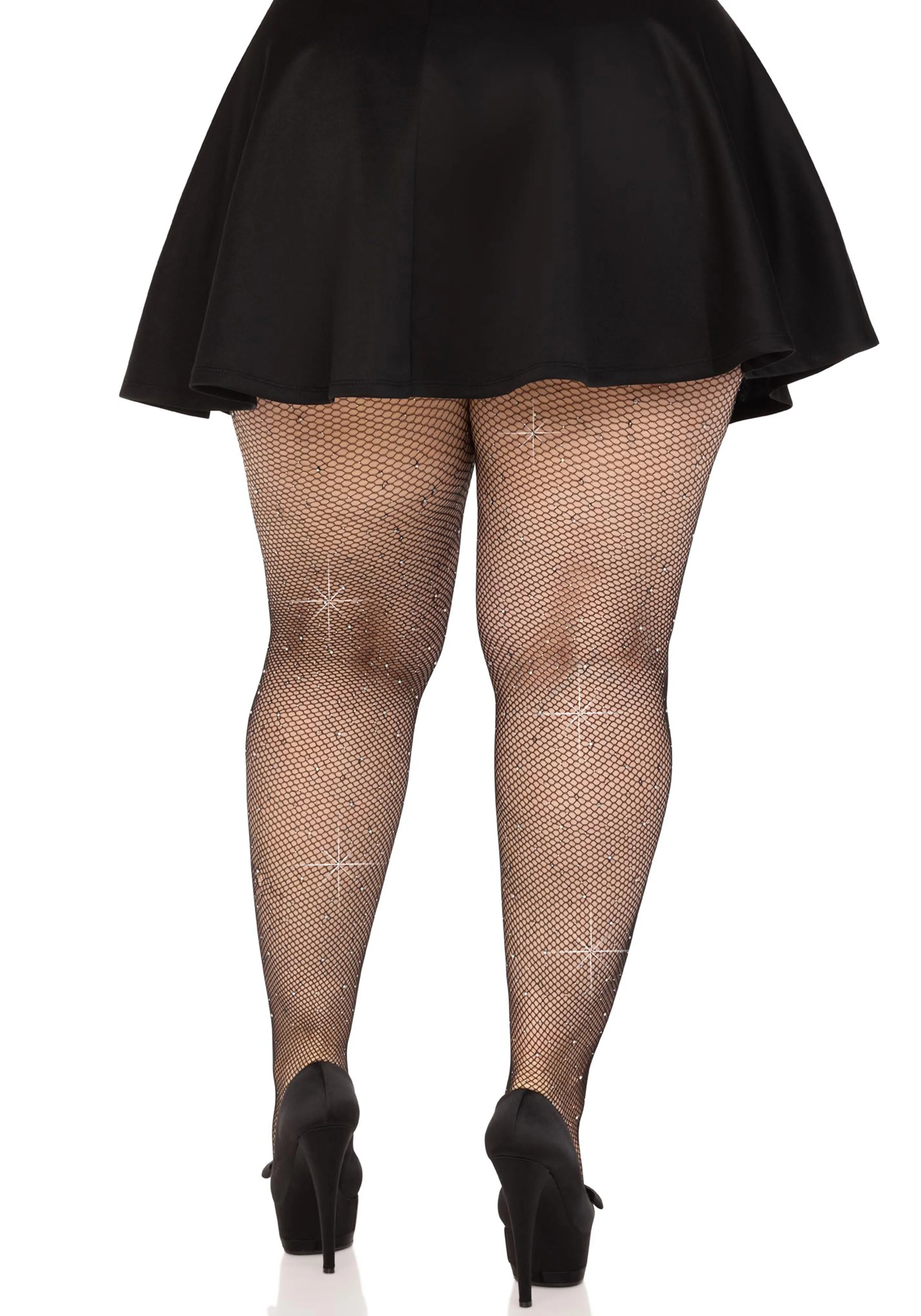 Plus Rhinestone Micro Net Tights - Image 7