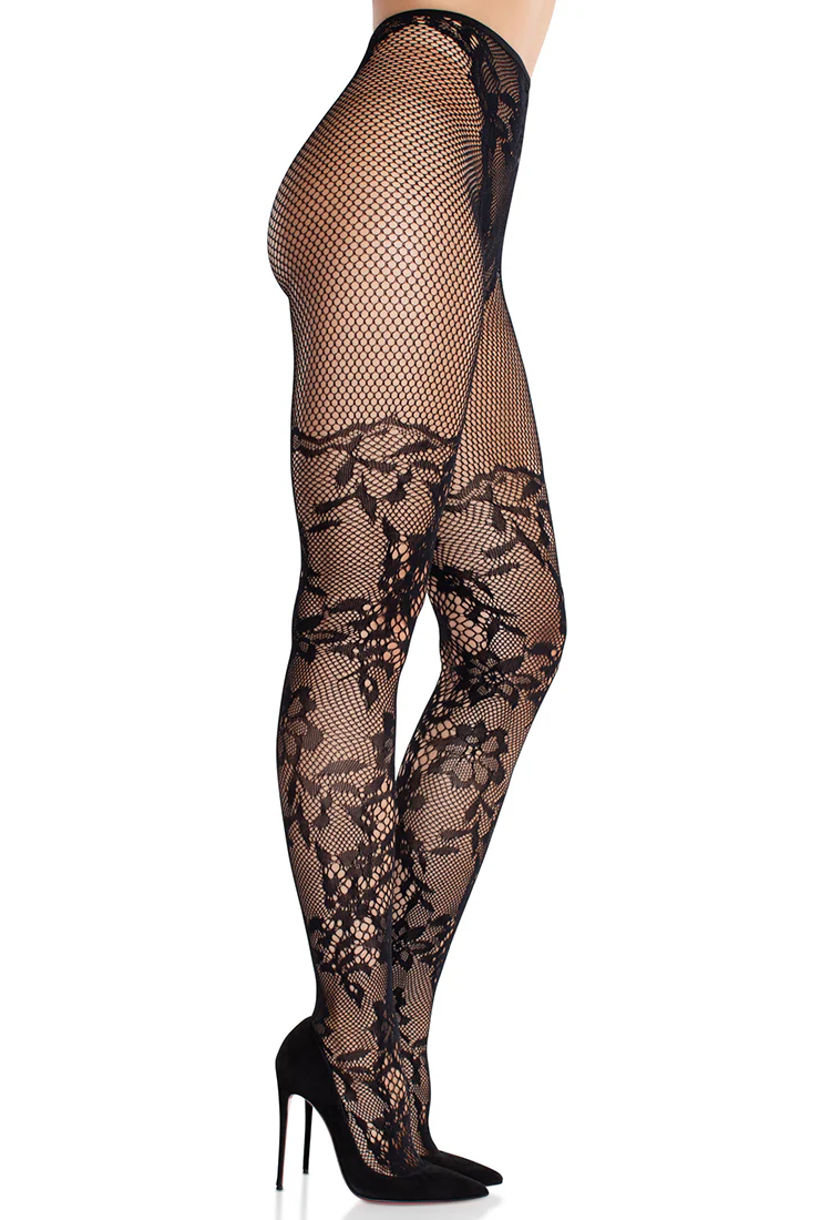 Dahlia Lace Tights with Net Thigh Detail - Image 4