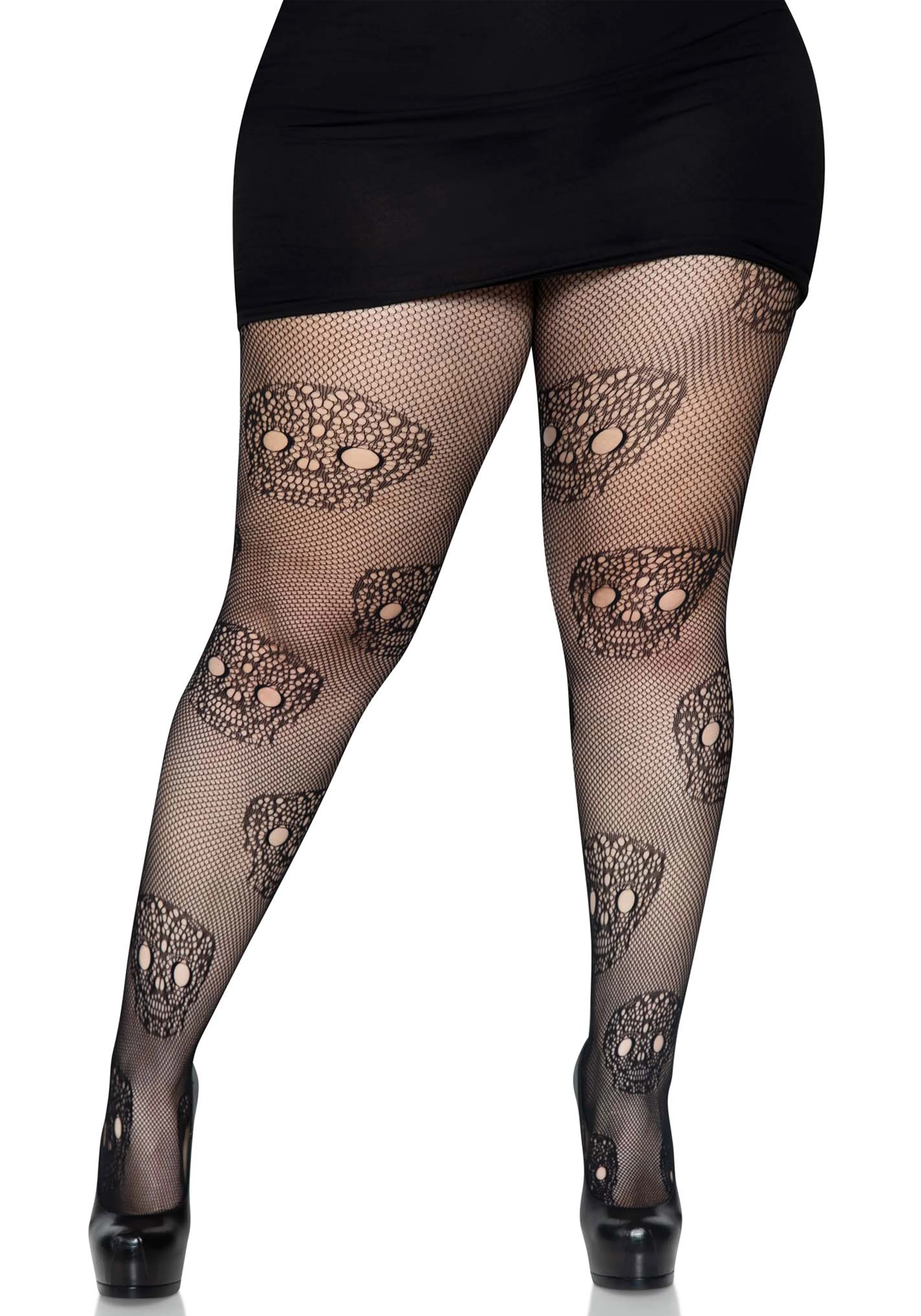 Plus Lace Skull Fishnet Pantyhose