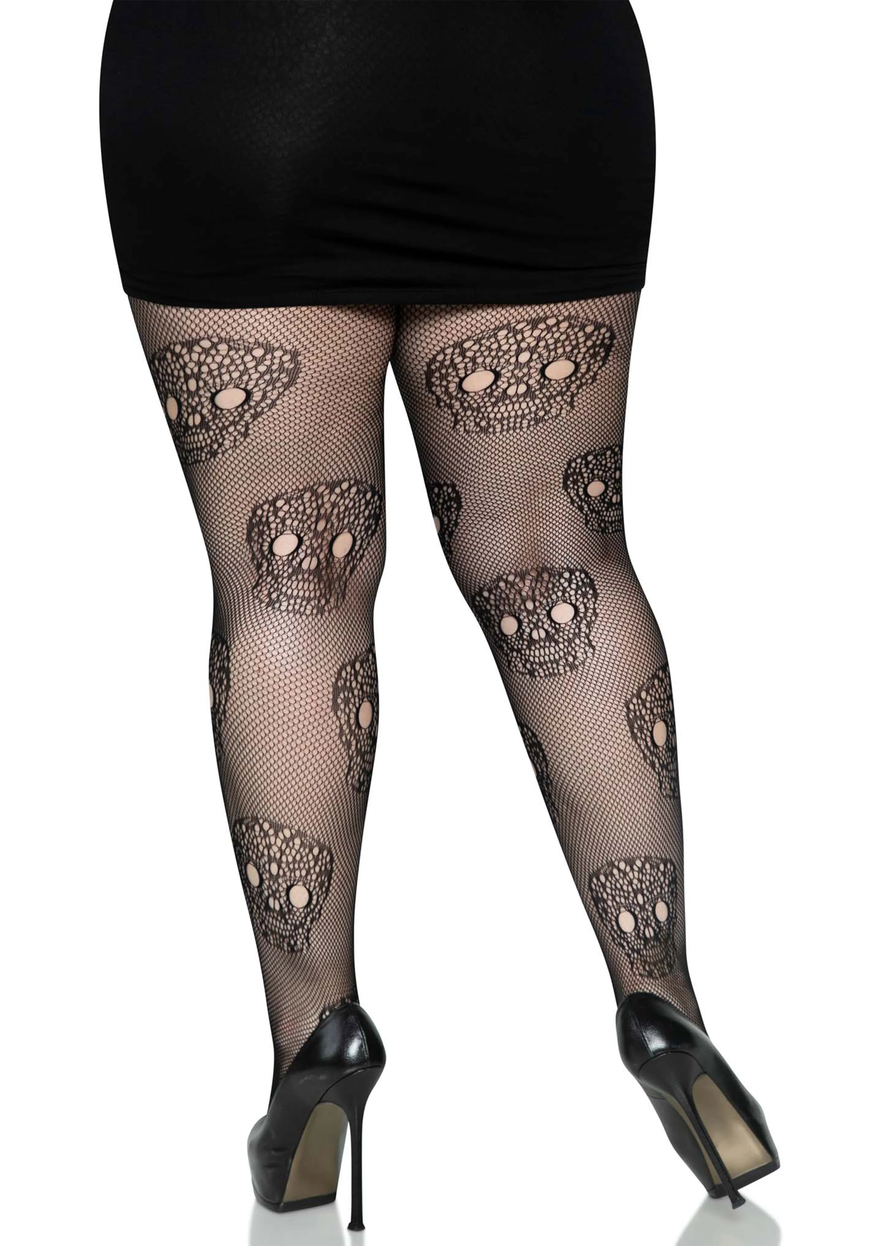 Plus Lace Skull Fishnet Pantyhose - Image 2