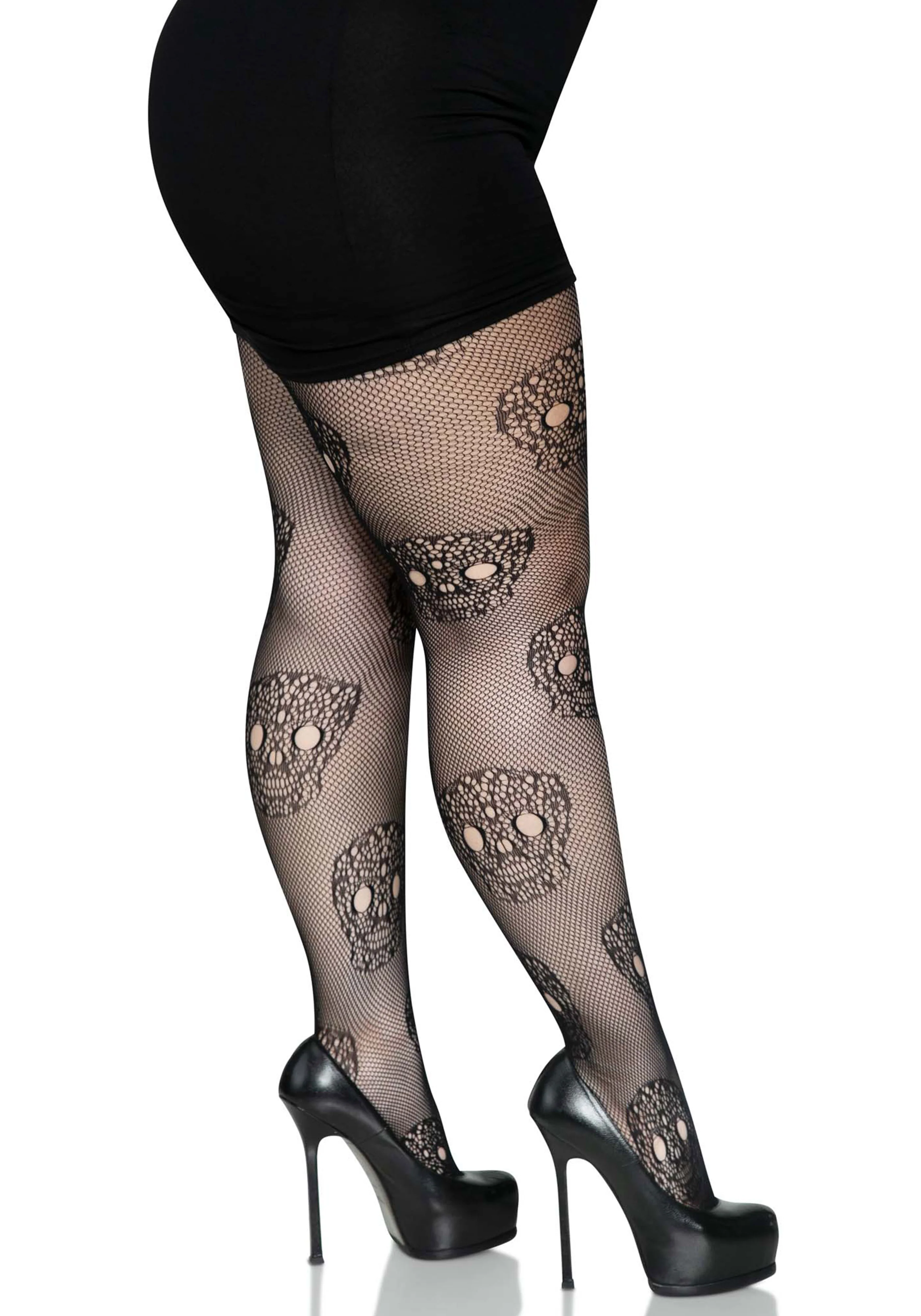 Plus Lace Skull Fishnet Pantyhose - Image 3