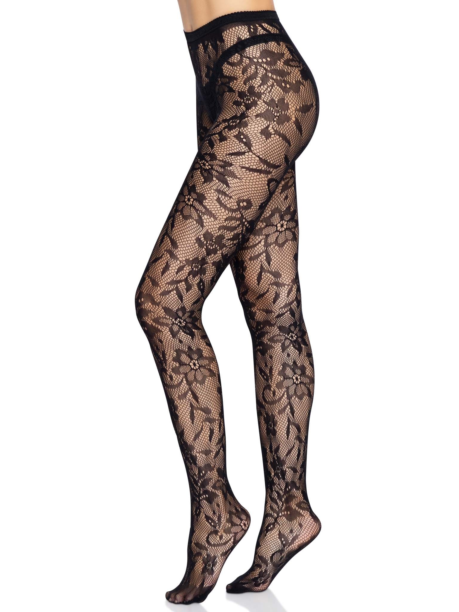 Seamless Floral Lace Pantyhose - Image 2